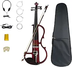 ENNBOM Conjunto introdutório de violino elétrico 4/4 para iniciantes de ébano silencioso violino elétrico (vinho)