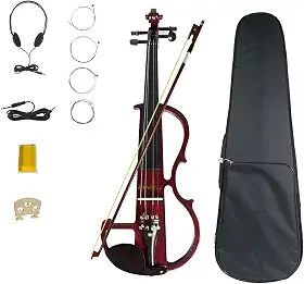 ENNBOM Conjunto introdutório de violino elétrico 4/4 para iniciantes de ébano silencioso violino elétrico (vinho)