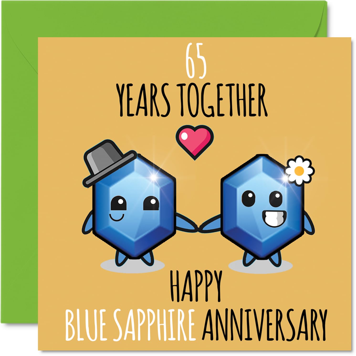 Cute Blue Sapphire Anniversary Card for Boyfriend Girlfriend - 65 Years Together - Happy 65th Wedding Anniversary Cards for Women Men, 145mm Greeting Cards Anniversaries