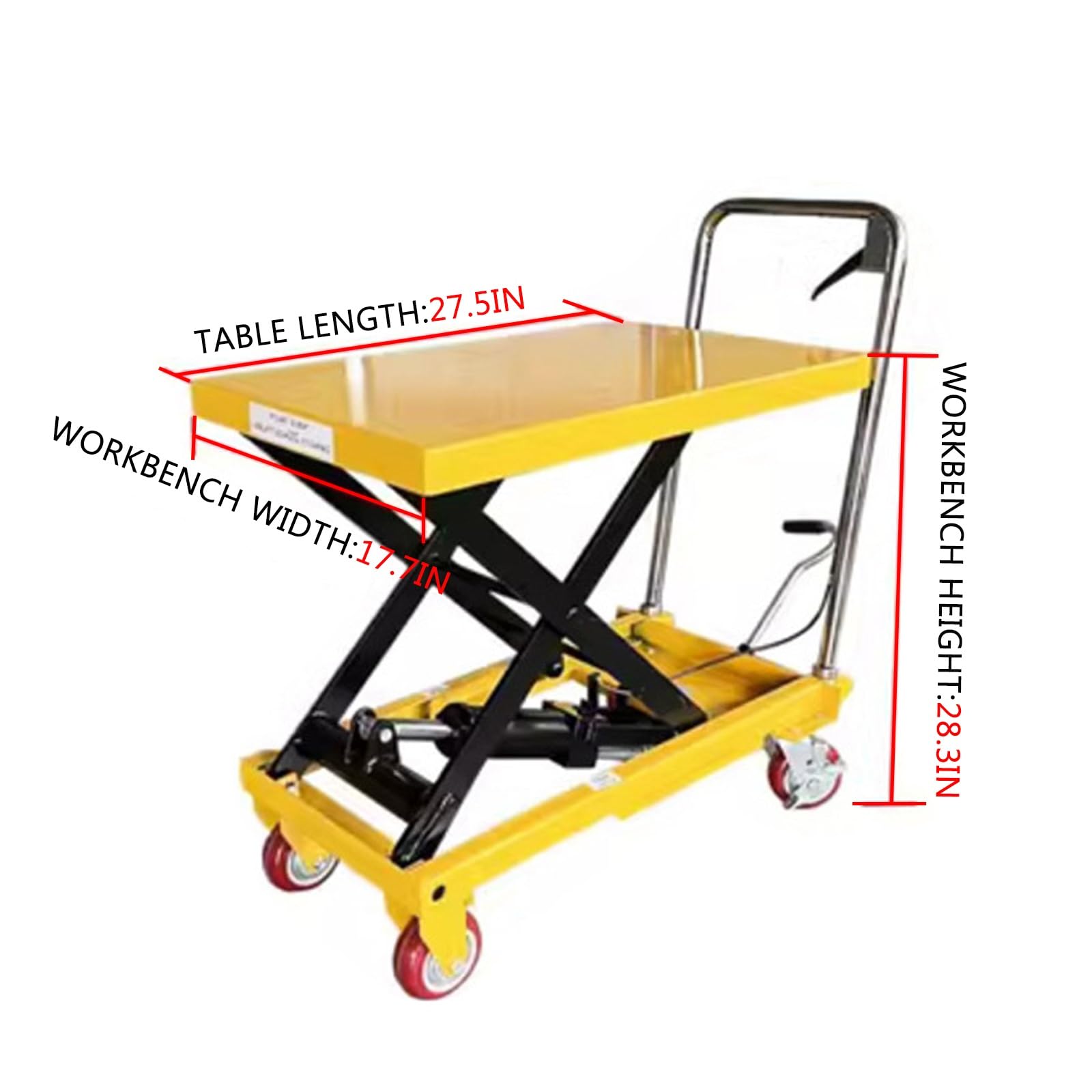 Genérico 330 LB Carretilla Elevadora HidráUlica, Mesa Elevadora HidráUlica de Doble Tijera con 4 Ruedas, Transpaleta HidráUlica para Materiales, Carrito para ManipulacióN Y Transporte de Materiales