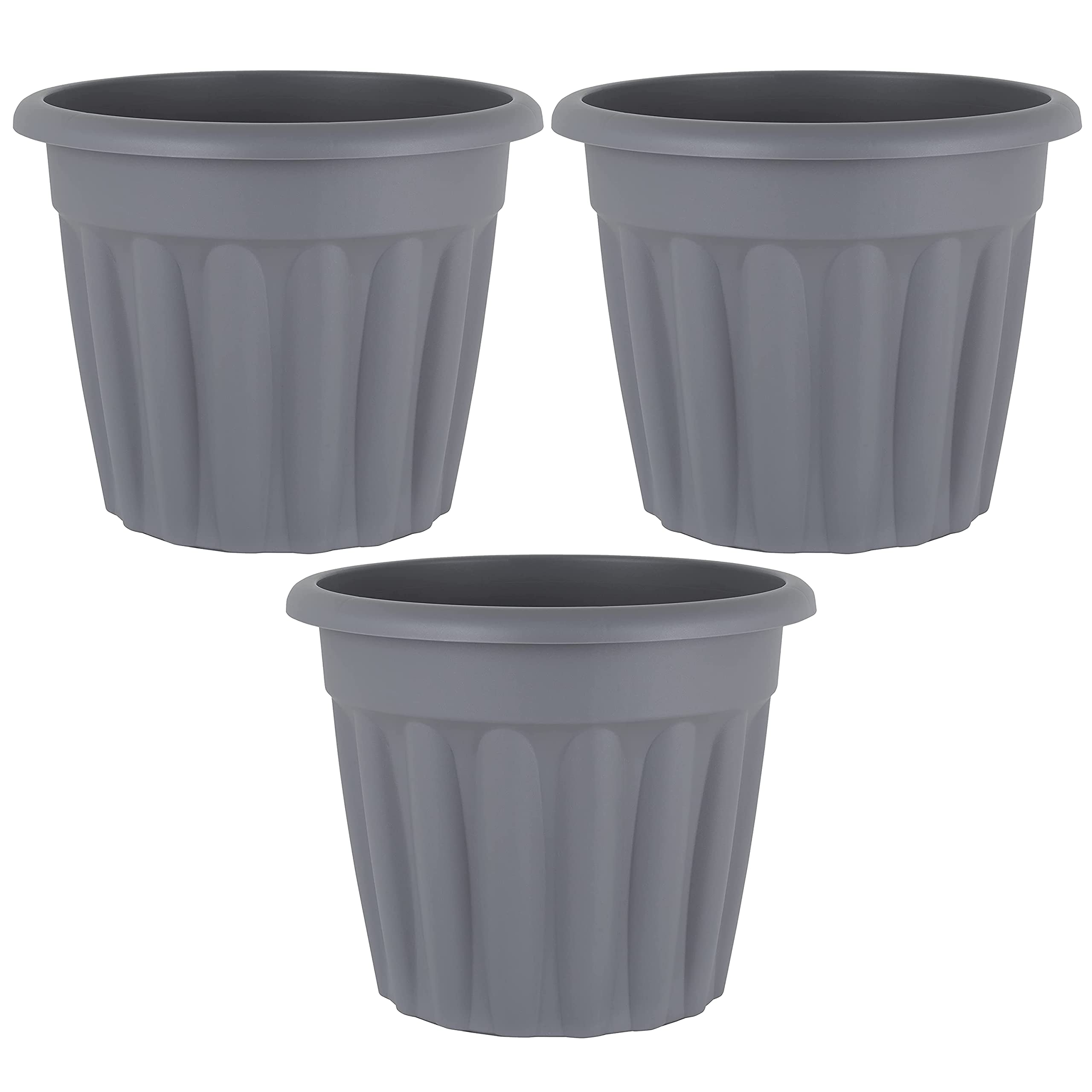 CHPL 50cm Upcycled Grey Round Plastic Planter Weather Resistant Contemporary Design Plant Pot Nursery Pot Garden Decorative Flower Pot For Indoor & Outdoor (Set Of 3)