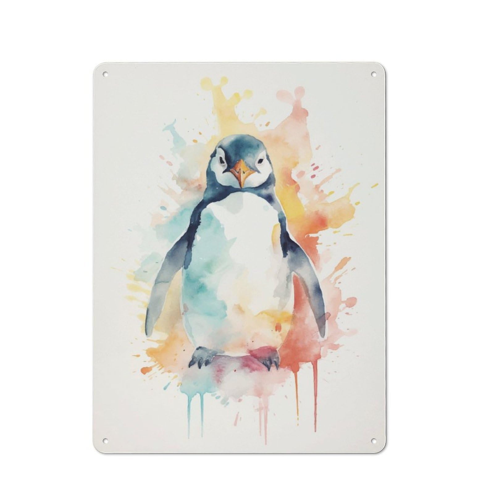 Tin Wall Plaque 40x30cm with Penguin Watercolor for Guest Room Or Hallway, for Home Office, Studio And Craft Room Walls
