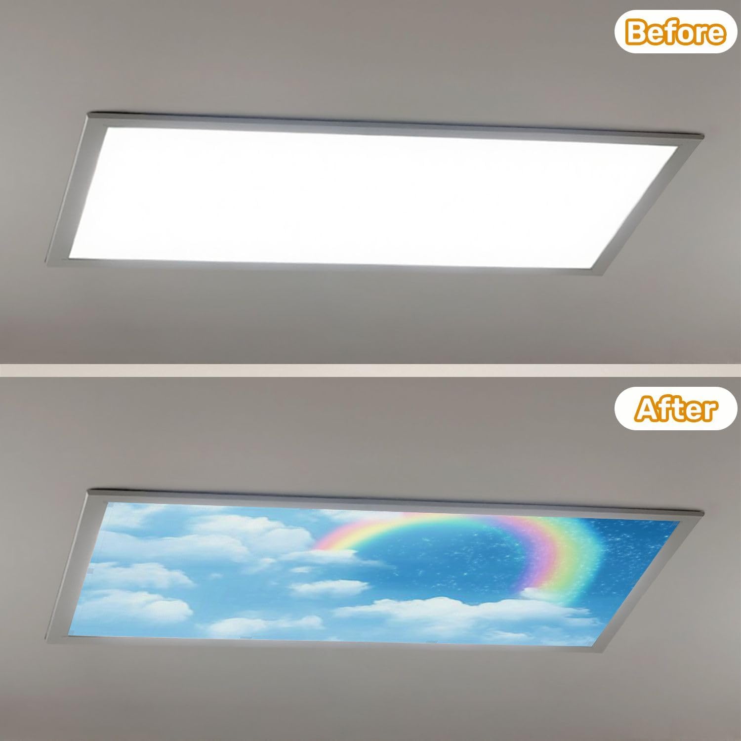 Fluorescent Light Covers for Ceiling Lights Rainbow Cloudy Sky Easy to Install Magnetic Light Filter for Classroom Office Hospitals School Home Decor