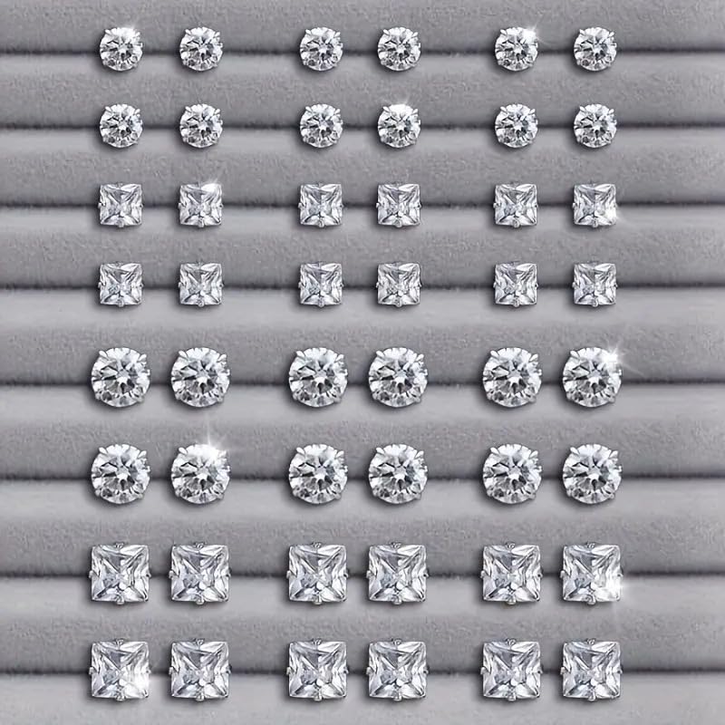 Juego de aretes tipo dormilona de plata para mujer, forma de lágrima triangular, cuadrados, redondos, con forma de lágrima, circonitas cúbicas transparentes, paquete de aretes de joyería de 6