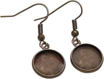 Queenbox 10 Pcs Earrings Wire Hooks Fit 12mm Cabochon Settings Trays, DIY Jewelry Making Stainless Steel Earrings Bezel (Antique Bronze)
