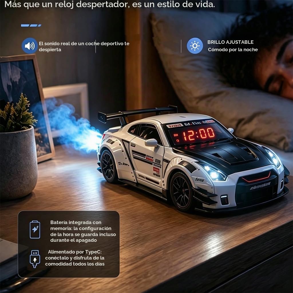 Reloj despertador de coche para adultos que duermen mucho con sonido de motor