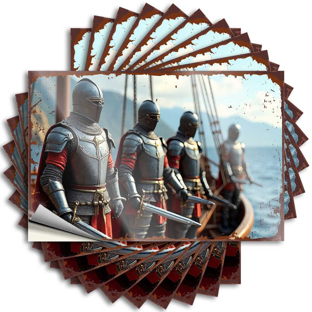 Decal Men Stuff Checkered Big Bottle Knights in Armor On A Sailing Ship - Scratch Resistant Stickers(8X12CM)