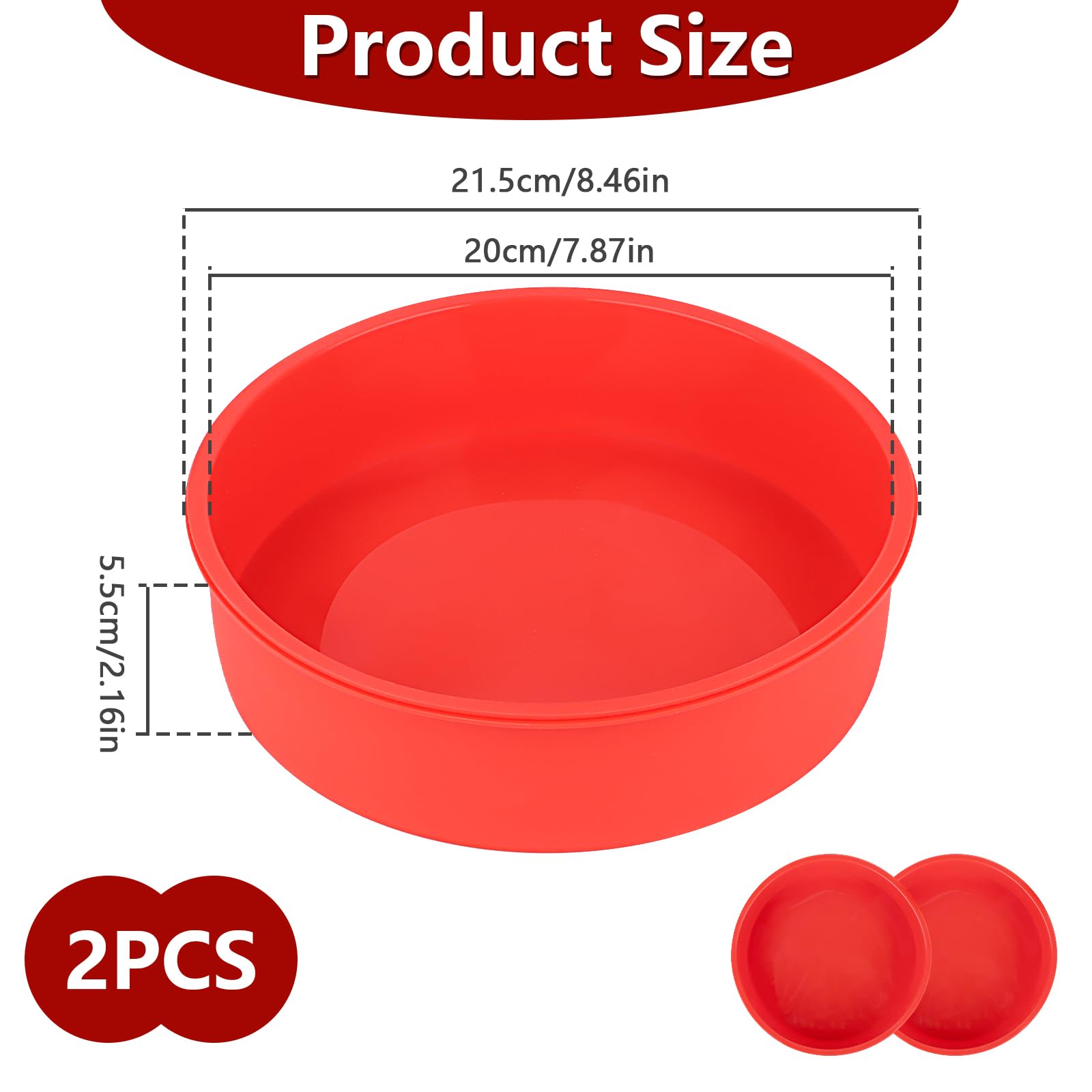 2 Stampi Torta In Silicone 8 Pollici - Rotondi, Antiaderenti, Rosso