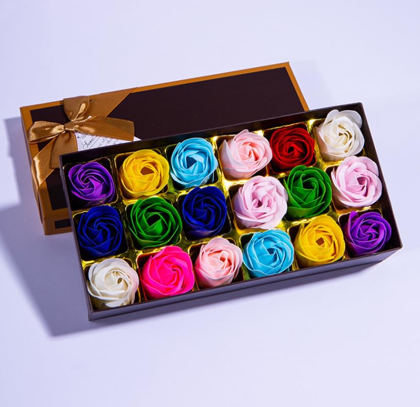 18pcs Rose Soap Flores en caja de regalo, fascinante aroma de rosas, forma bonita, color degradado, aniversario, boda/día de San Valentín