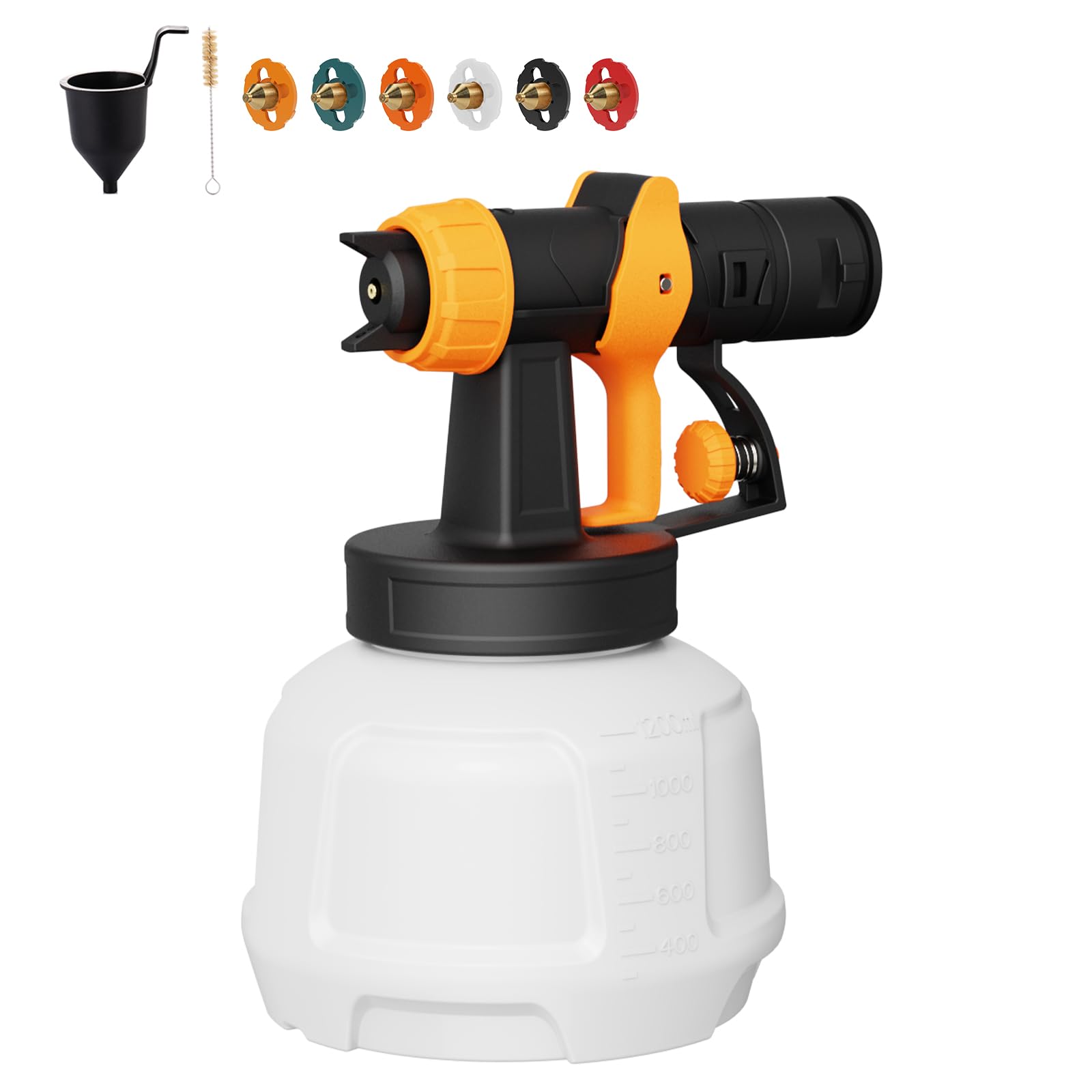 Paint Sprayer Accessory Kit for WSG10A, 6 Brass Nozzles, Precursor (Yellow), 1200ML Container Jar, Viscosity Cup, Cleaning Brush