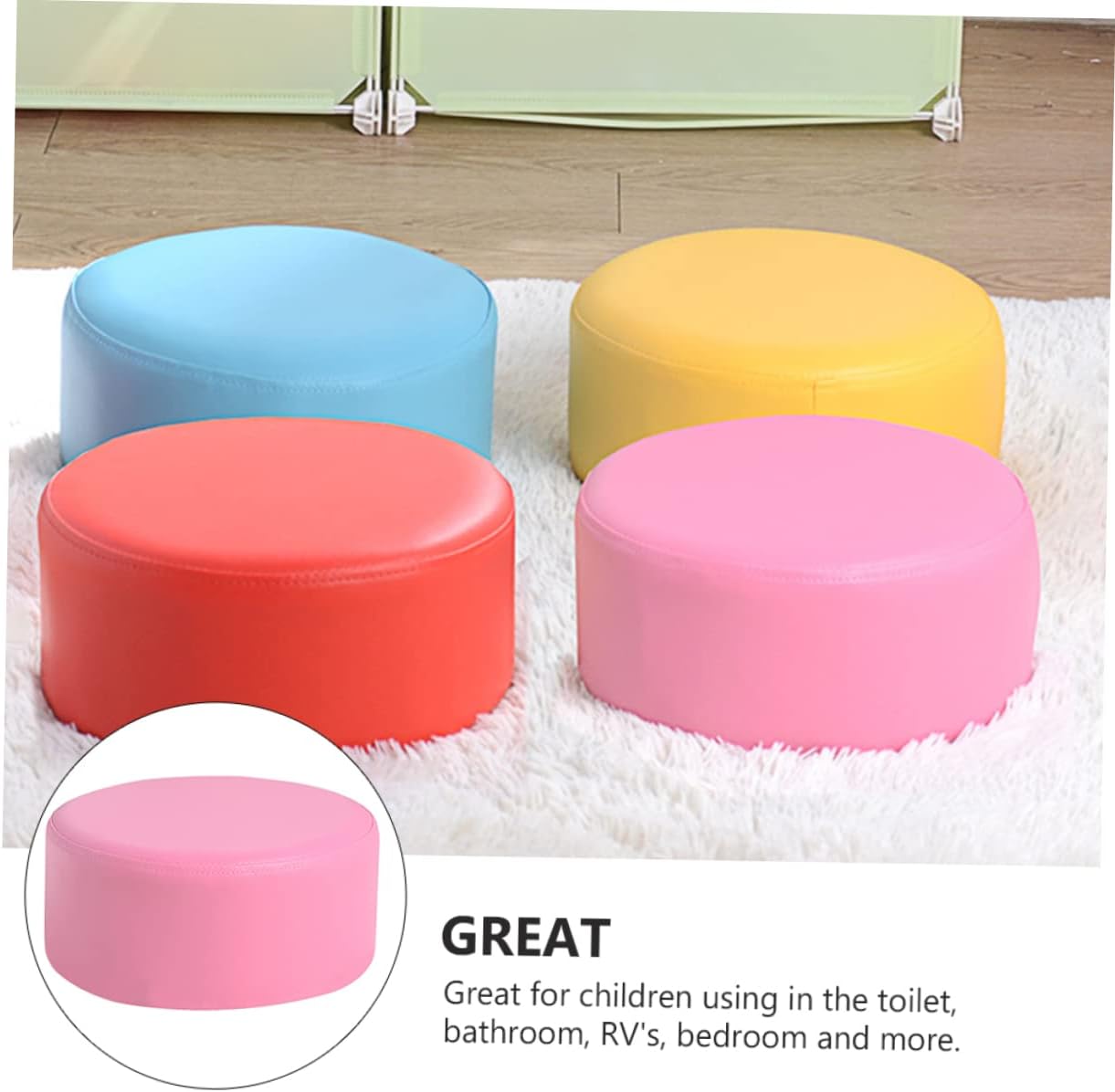 PRETYZOOM Practical Pu Round Stool Lightweight Portable Slip for Boy Girl Great for Bathroom Bedroom and Rvs