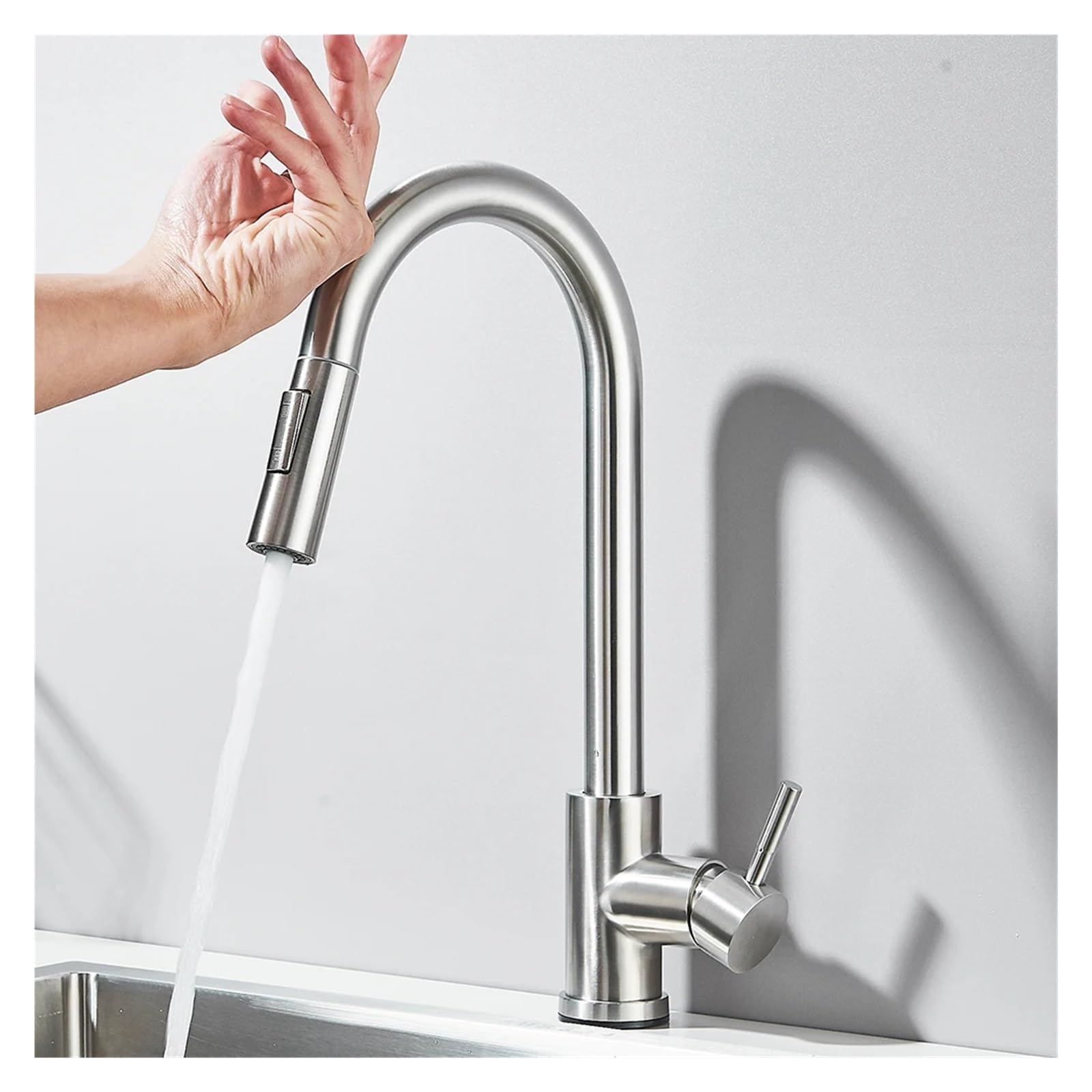 HADECOLL Touchless Smart Sensor Kitchen Faucet 360° Rotating Mixer Tap Easy Installat Watersaving Modernesign For Home & Commercial Use,Nickel-A