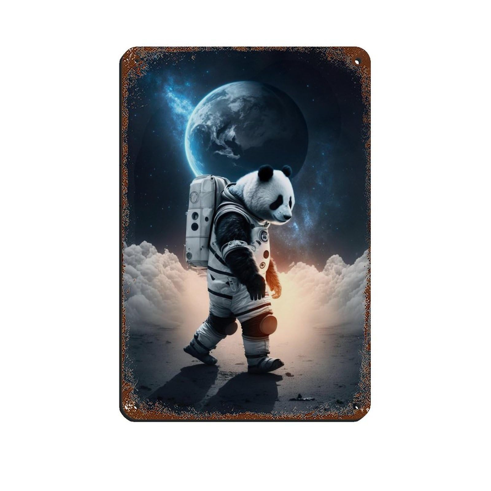 Astronaut Panda, Futuristic Animal Tin Sign Vintage Metal Pub Club Cafe Bar Home Wall Art Decoration Poster Retro 8x12inch(20x30cm)