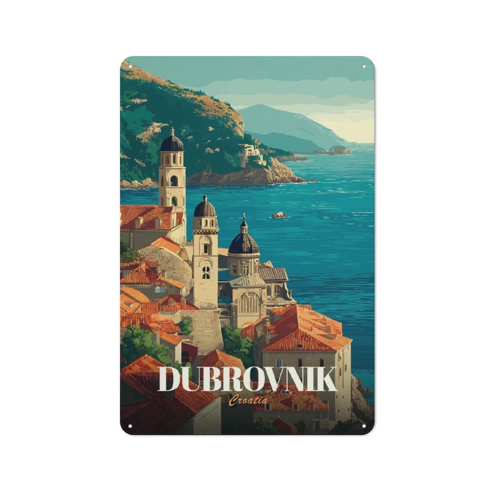 Junmoney Style-9 Metal Wall Sign 30X20cm Featuring Dubrovnik, Croatia Travel (3) For Living Room Wall, For Feature Wall Decorators