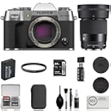 X-T50 Mirrorless Camera | Silver Bundle with Sigma 30mm f/1.4 DC DN Contemporary Lens + Filter + 64GB Memory Card + Battery + Cleaning Kit + Reader + Card Case + Cleaning Cloth (9 Items)