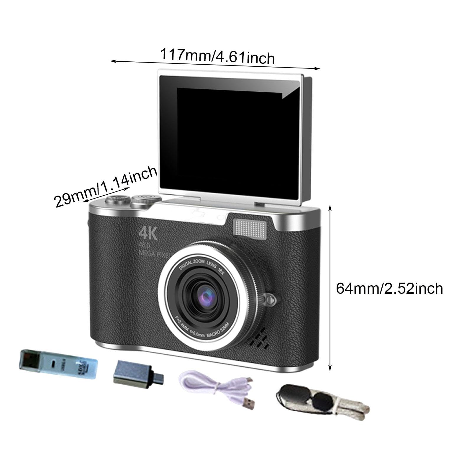 Ronyme Appareil Photo Numérique 48 MP avec Numérique 8X pour étudiant Débutant, Noir, Idéal pour Thanksgiving