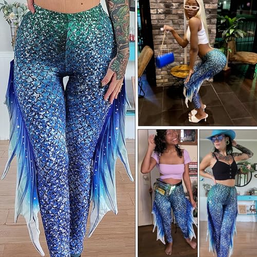 Color Cosplayer Mermaid Yoga Print Leggings For Women Plus Size Fish Scale High Waisted Pants Halloween Costume Tights S-Xl thumb #4