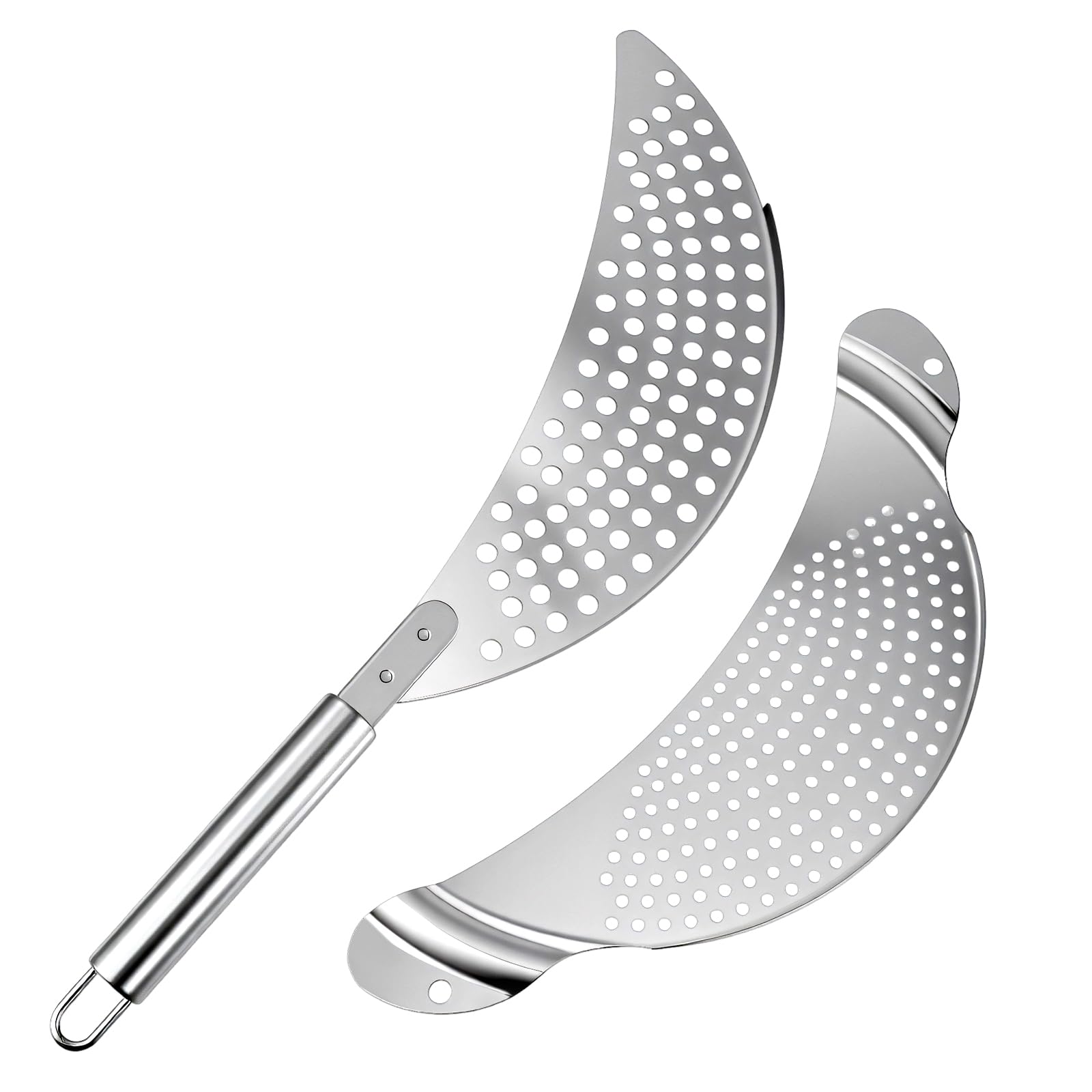 Photo 1 of Guduling 2 Pcs Stainless Steel Strainer for Pot,Pot Strainer with Handle,2 Shape Pan Strainers for Universal Stovetop Drain Insert,Noodles, Fried Foods & Fruit, Fits Most Pots and Pans