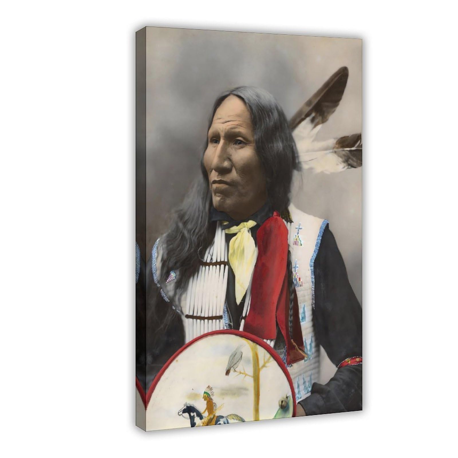 Qnvjqkdsi Frame Native American Indian Sioux Chief Poster Canvas Poster Bedroom Decor Landscape Office Room Decor Gift 8" L X 12" W