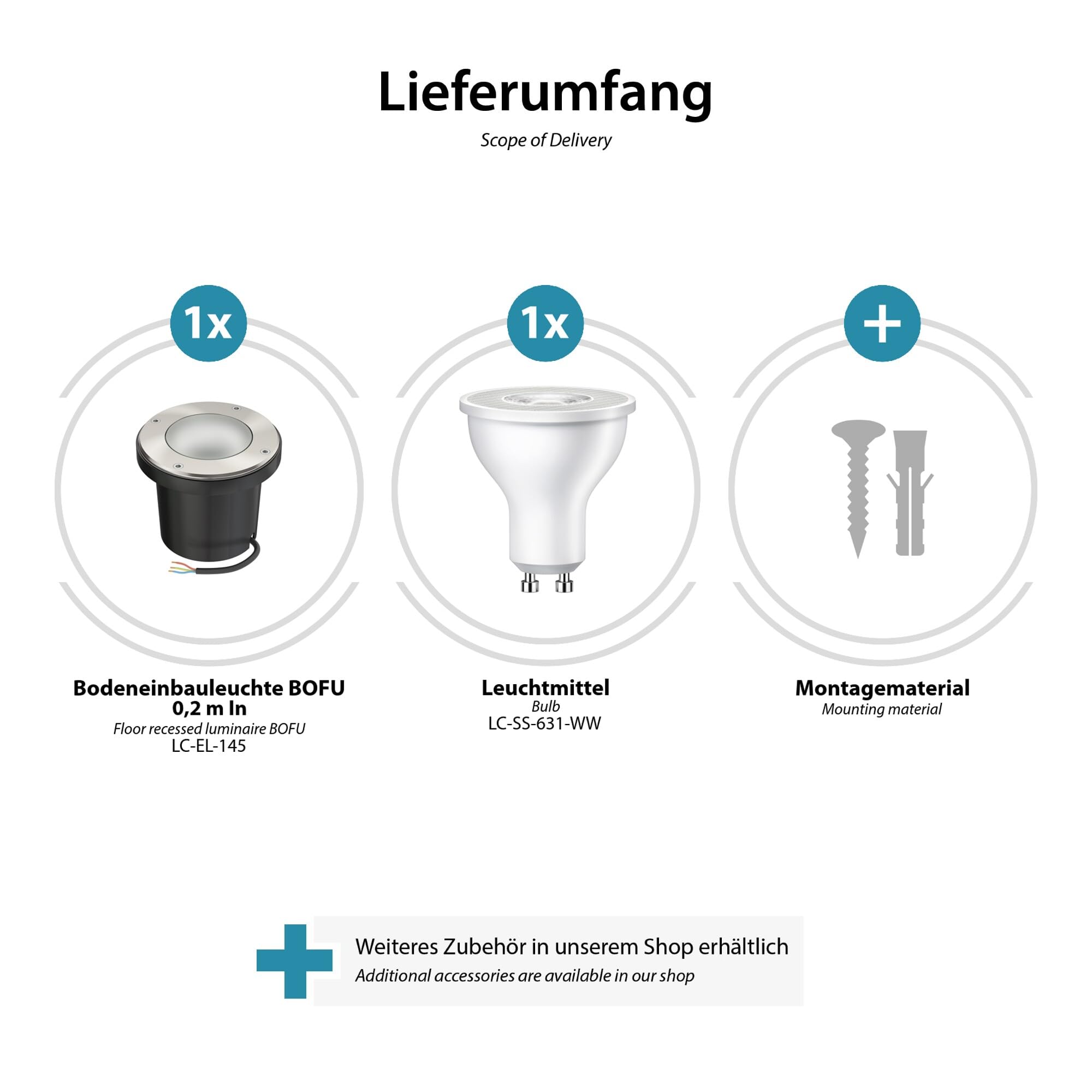 ledscom.de Apparecchio da incasso a terra BOFU per esterni, IP67, girevole, acciaio inox, rotondo, Ø 150 mm; incl. GU10 LED 468lm bianco caldo