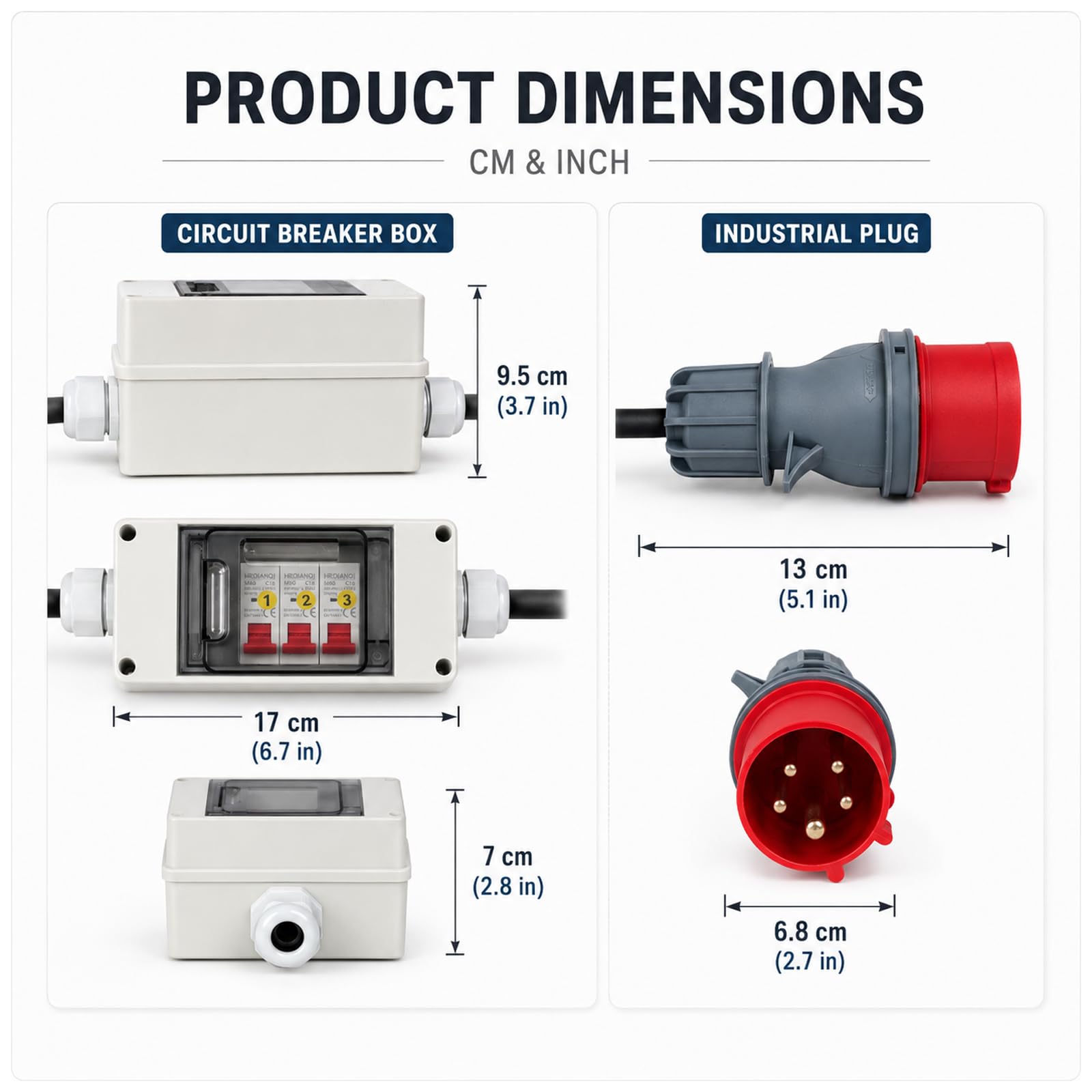 Adapter CEE 32 A na 16 A - 5P 380 V wtyczka CEE na 3 X 220 V Schuko - IP65/IP54 wodoszczelne gniazdko elektryczne z 3 x 16 A wyłącznik nadprądowy – rozdzielacz prądu budowlanego