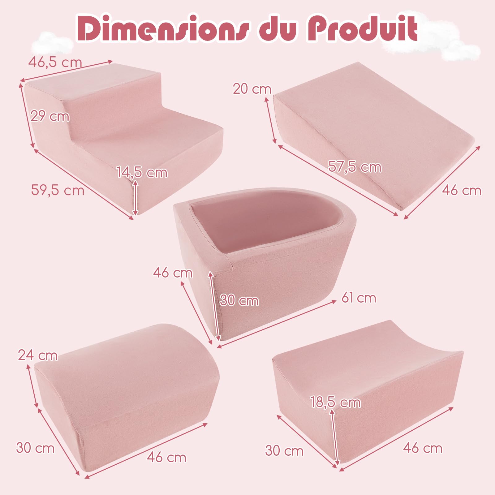 DREAMADE Parcours de motricité Bébé 5PCS avec Housse Lavable, Blocs de Construction avec Piscine à Balles, Module Motricité pour Enfant 3+ Ans, sans Balles (Rose)