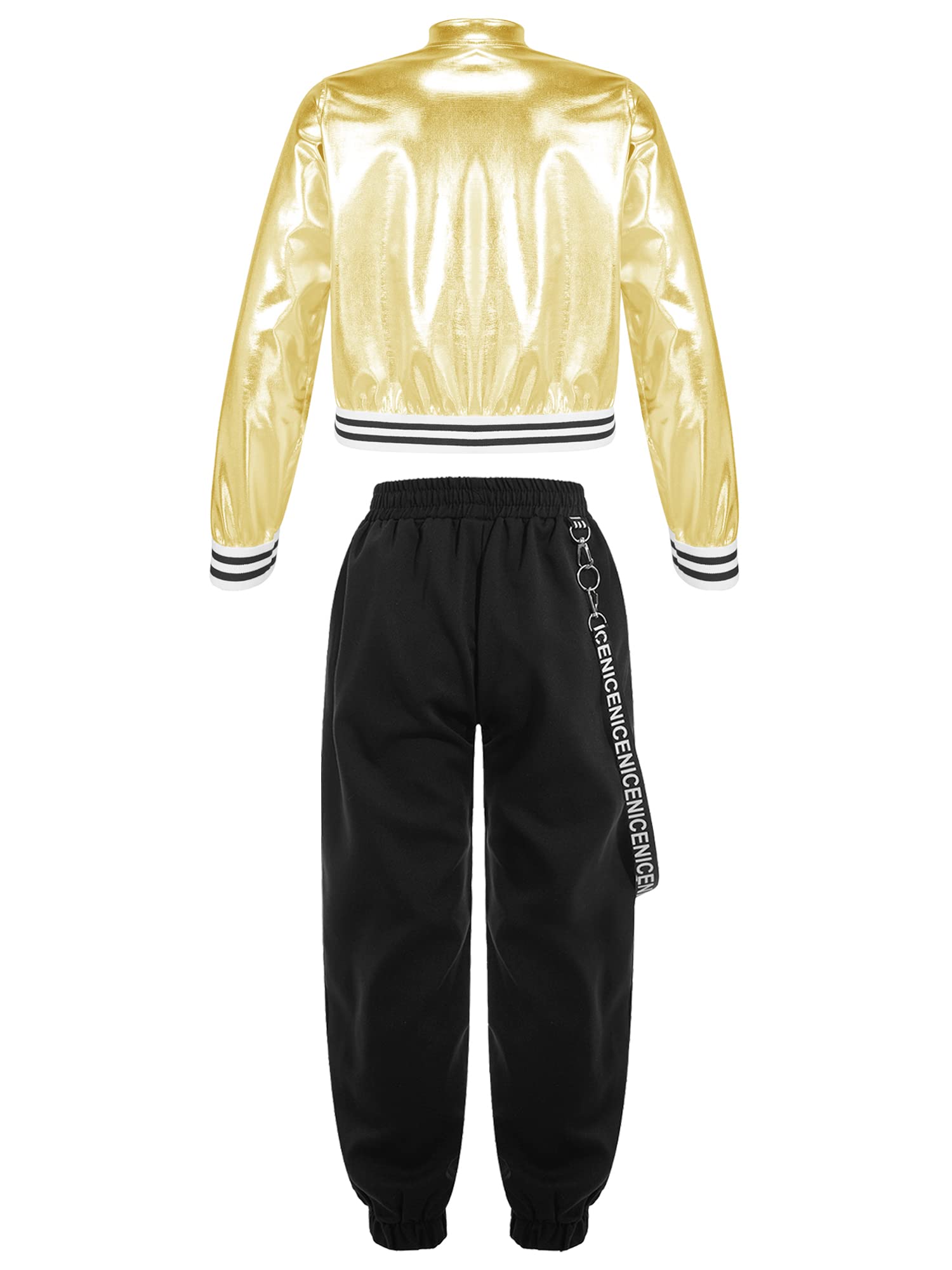 Dziecięce hip-hopowe ubrania dziewczęce koszulka z długim rękawem Crop Tops + biustonosz sportowy biustonosz + spodnie cargo dres treningowy jazz odzież do tańca Streetwear rozm. 98-176