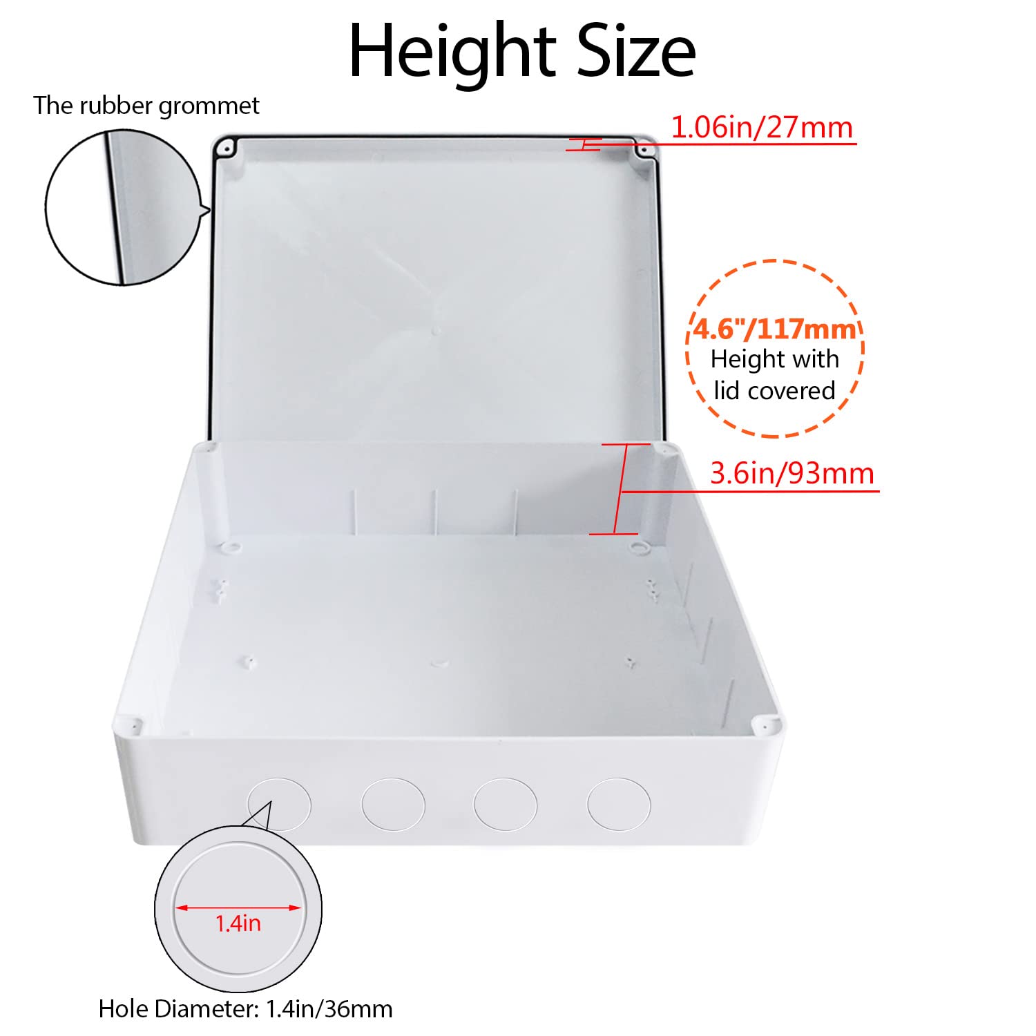 LeMotech Caja de conexiones ABS con agujeros reservados IP65, impermeable, a prueba de polvo, universal, para proyectos eléctricos, 15,7 x 13,8 x 4,7 pulgadas (400 x 350 x 120 mm)