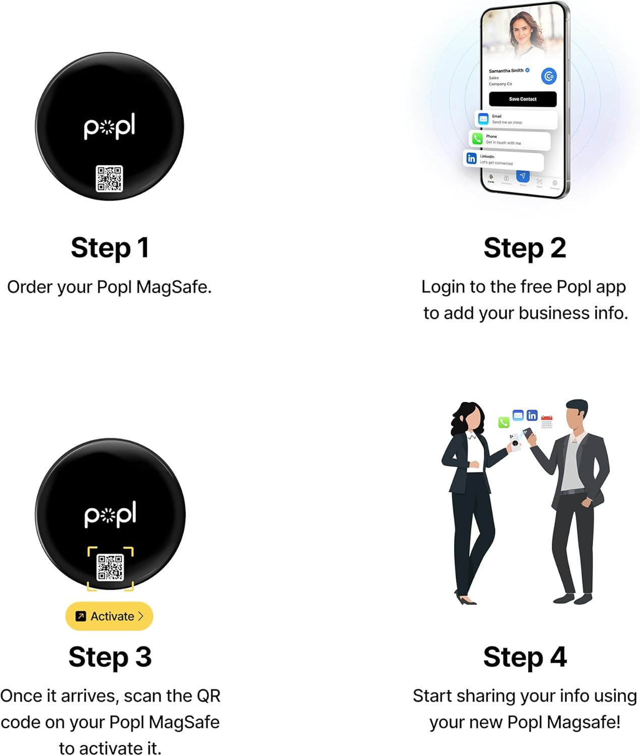 Authentic Patented Popl QR Code Stickers™ (Avoid Fake Knockoffs) - Smart NFC Networking Card - Simply Tap to Exchange Contact Info, Capture Leads, & Manage Contacts (Black)