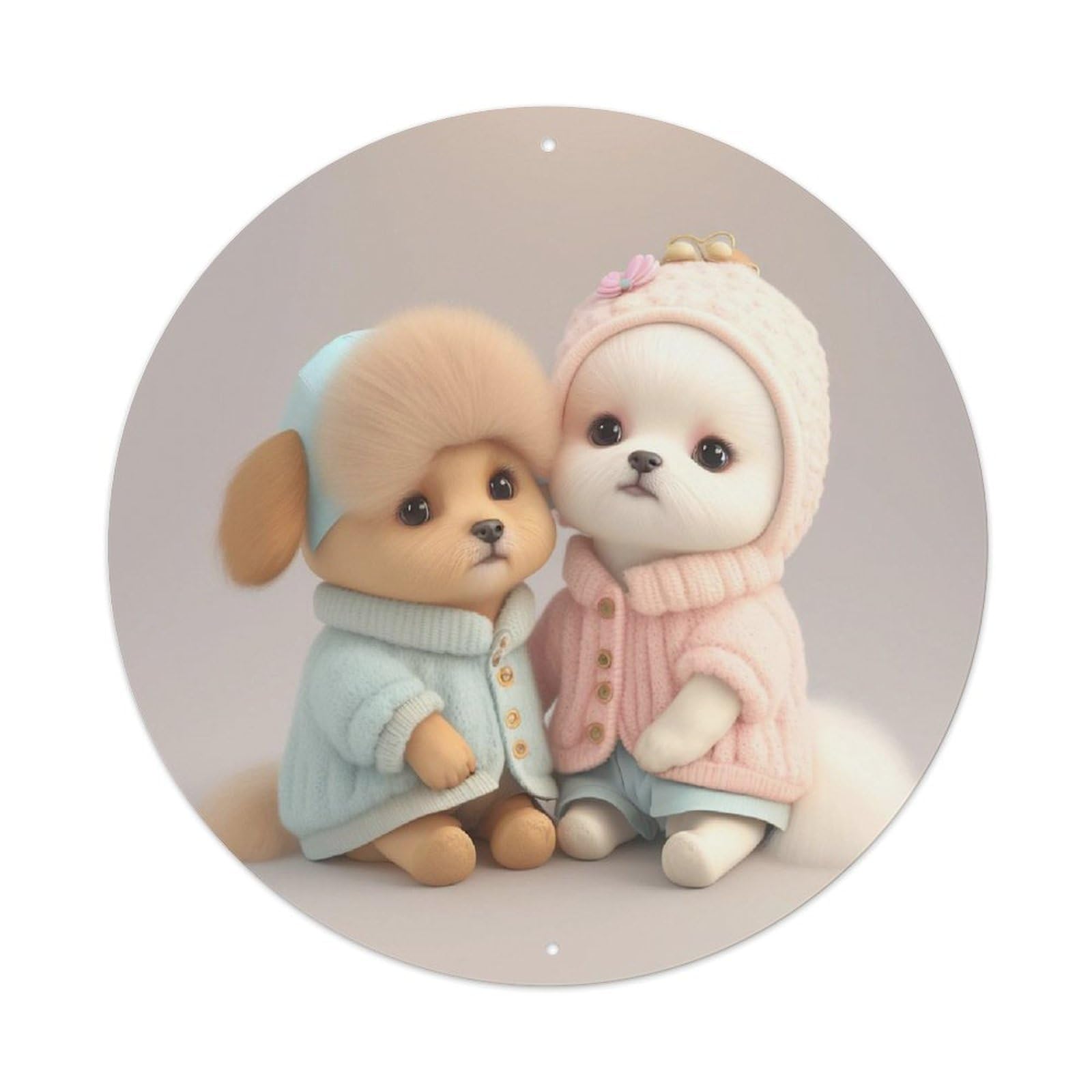 Lovely Two Puppies Pet Dog Soft Classic Portrait Metal Tin Sign