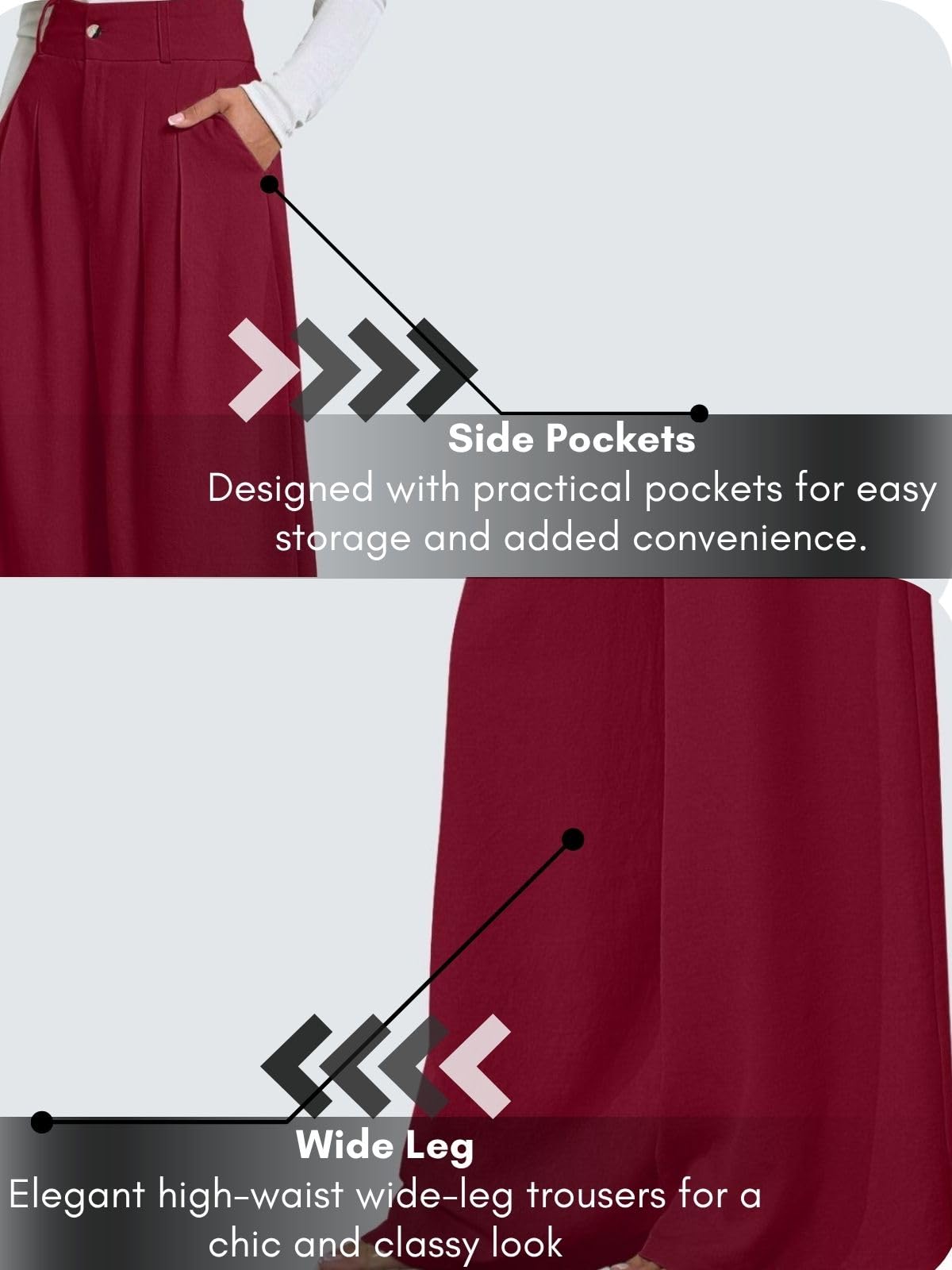 GRECIILOOKS Pantalones de cintura alta para mujer | Pantalones de pierna ancha | Ropa de oficina Pantalones plisados coreanos para mujer | Pantalones formales elegantes