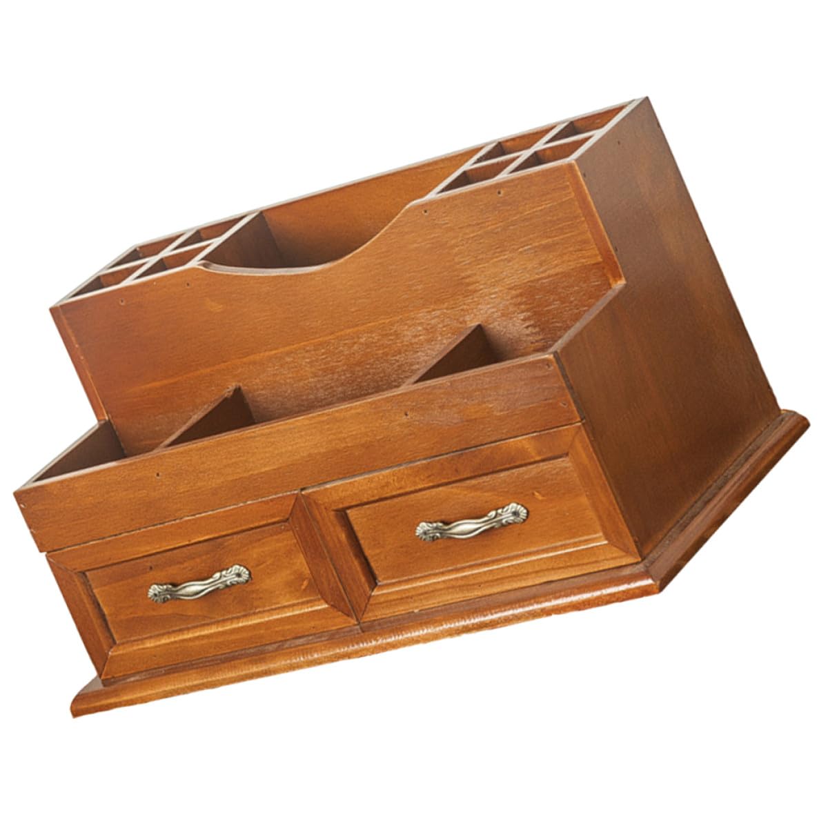 STOBAZA Schreibtisch Organizer Vintage mit 2 Fächer Schubladen Großer Kleinigkeiten Organizer Aufbewahrungsorganizer für Make Up mit Flexibler und Langlebiger Struktur für Haus und Büro