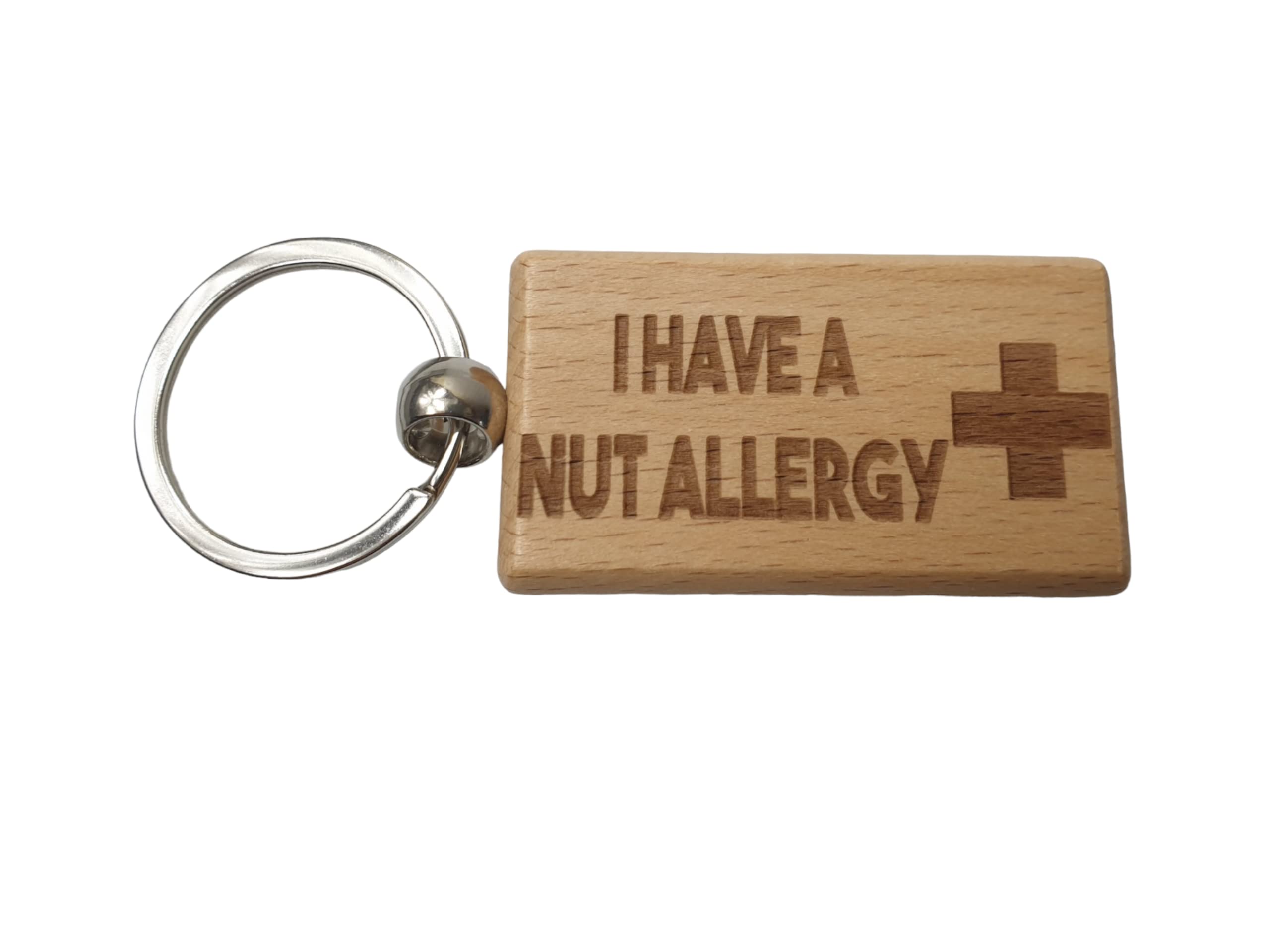 Decalarama Brown Nut Allergy Keyring Gift - Medical Alert Allergic Key Ring - Engraved Hardwood Key Chain