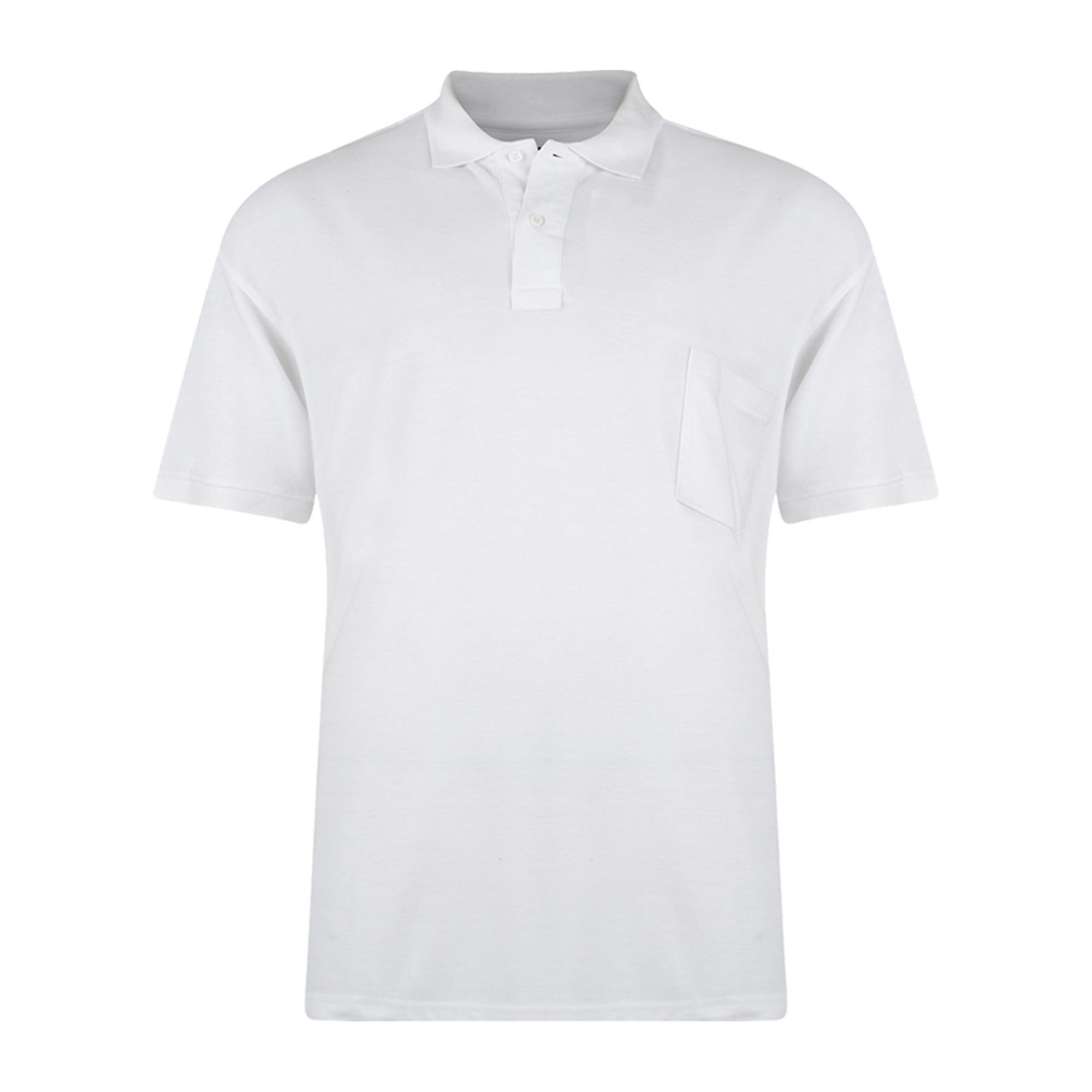Kam Big and Tall 'Eton' Plain Polo T Shirt with Chest Pocket Cotton Rich Top Large Size Fit JEANBASE White 3XL
