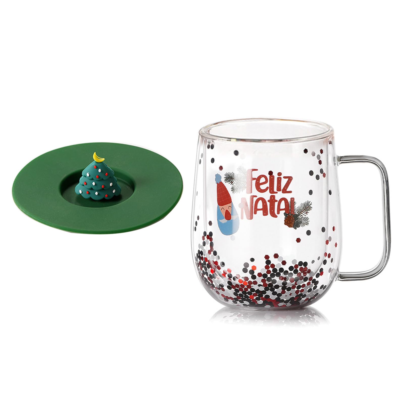 Xinsheinelry Insulated Christmas Glasswares Holiday Seasonal Coffee Mugs Insulated Glass Cup for Coffee Hot Chocolate Glass Mug