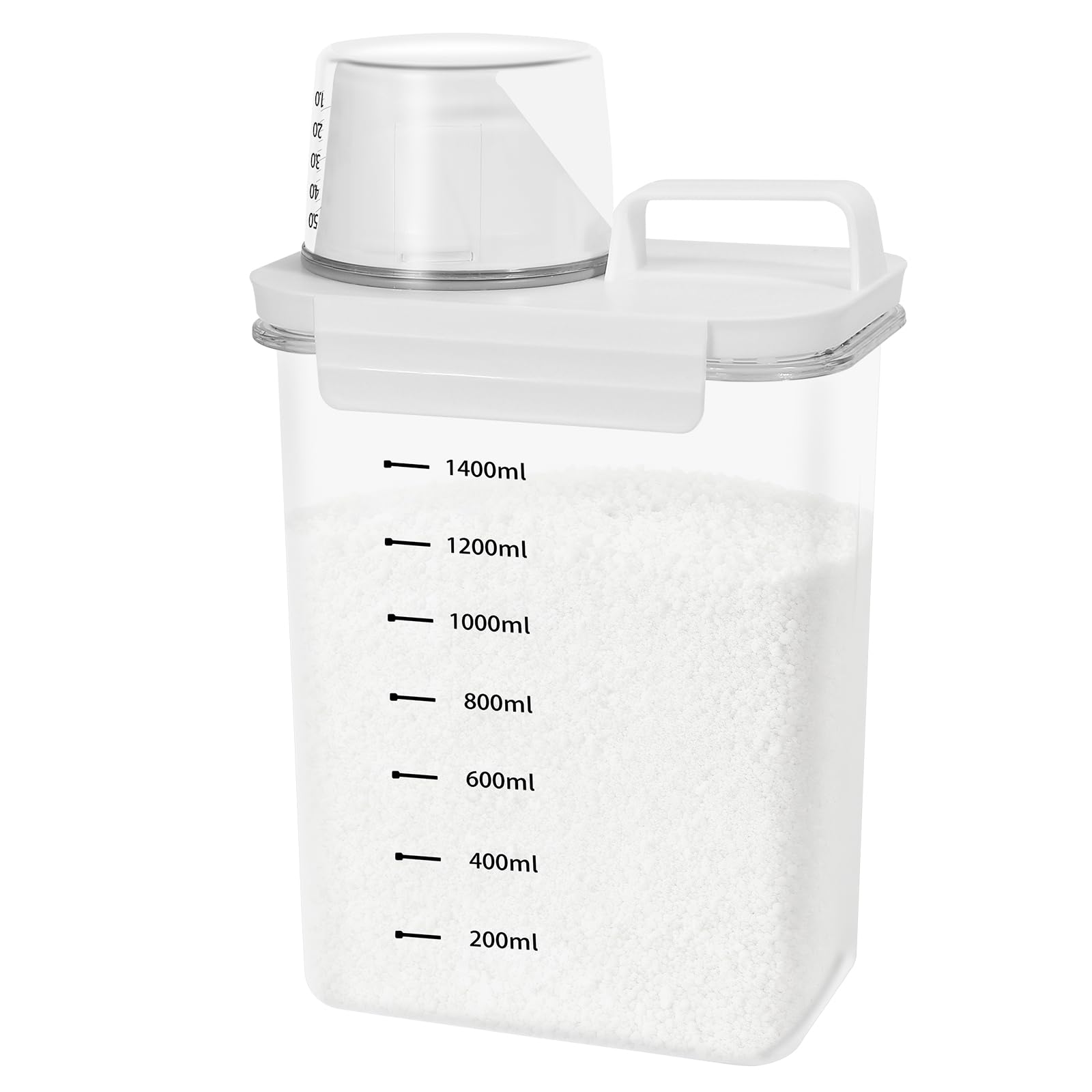 Zorplex 1800 ml Dispenser Detersivo con Misurino, Contenitori Ermetici Trasparenti per Detersivo in Polvere e Liquido, Scatole Salvaspazio Multifunzione per Bucato, Cereali, Zucchero e Alimenti Secch