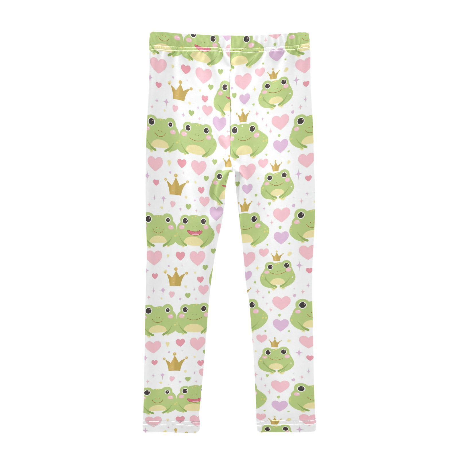 Wusikd Cute Frog Princess Girls' Leggings Toddler Doodles Pink Hearts Kids Yoga Pants Dance Active Tights 4T