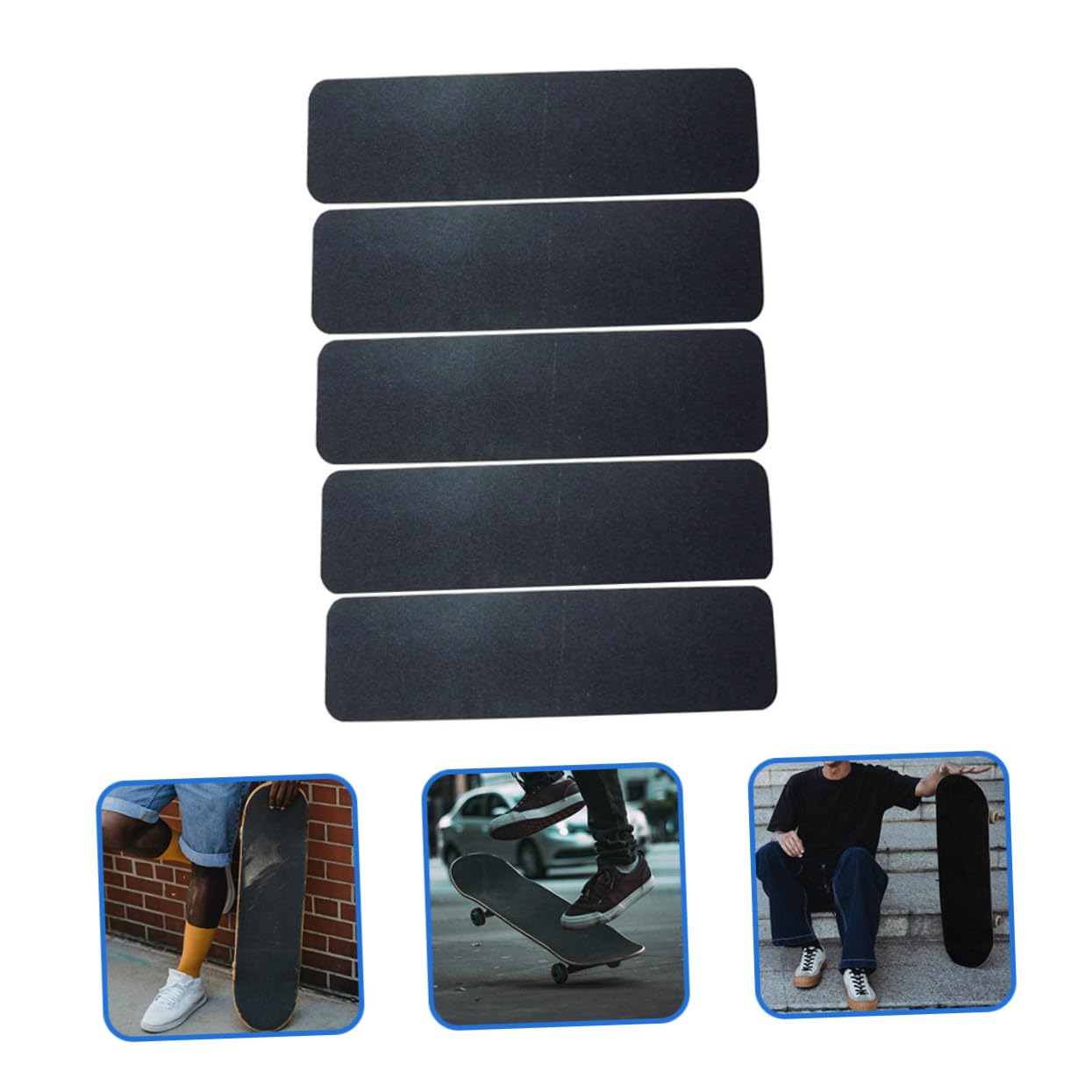 Milisten 5 pièces Bandes Antidérapantes Skateboard Ruban Adhésif Noir Antidérapant Résistant Compatible Planche Skate et Longboard Facile à Poser