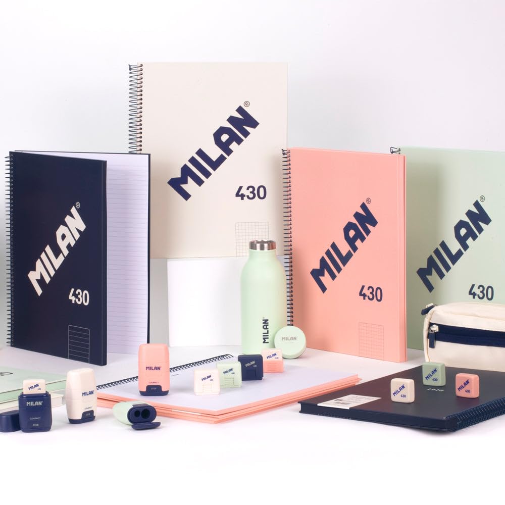 MILAN® Notatnik A4 w twardej oprawie, papier w kratkę (5 x 5 mm), 120 kartek po 95 gr/m², zeszyt gumowy 430, zielony