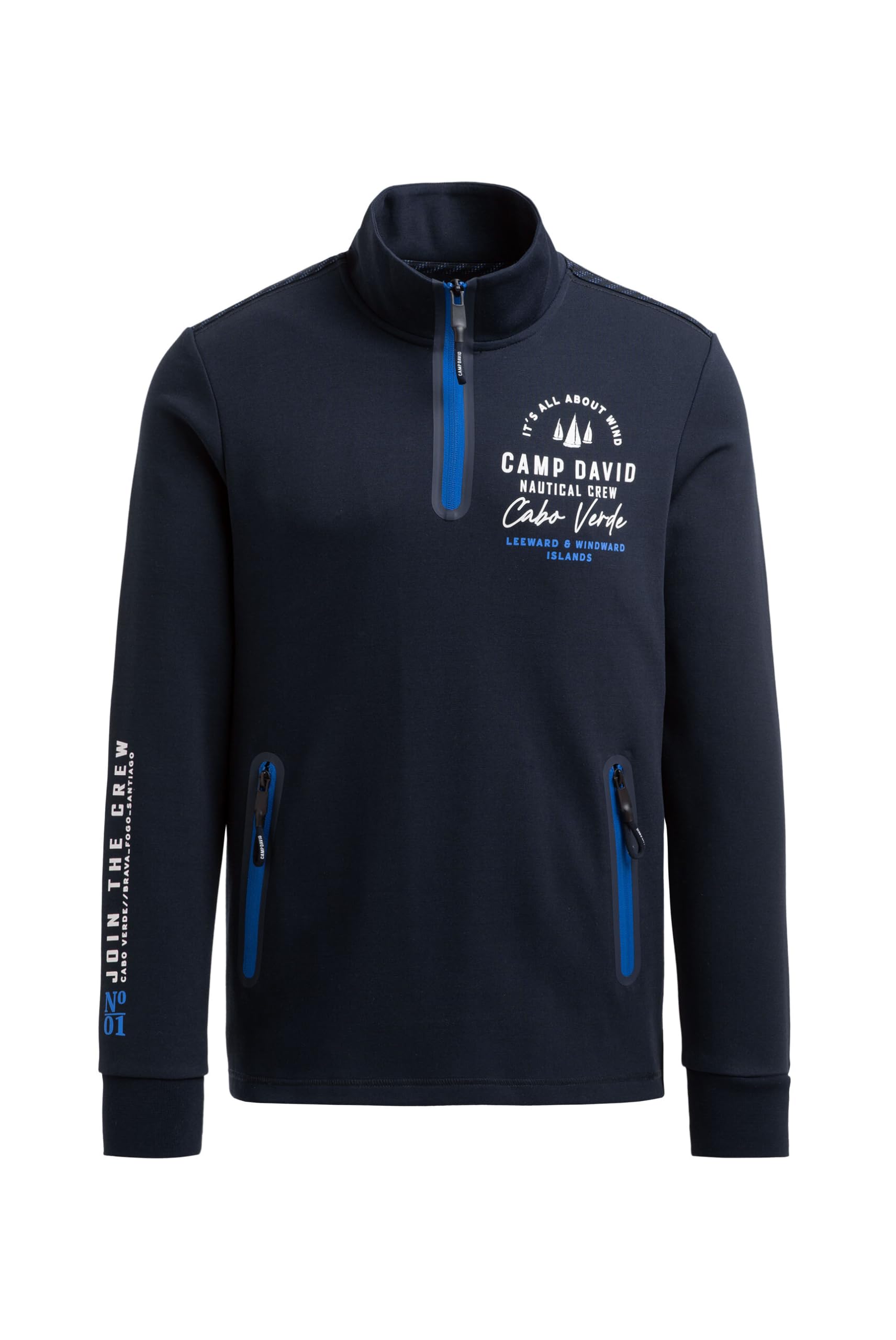 Camp David Herren Troyer-Sweatshirt aus Interlock mit Rücken-Artwork