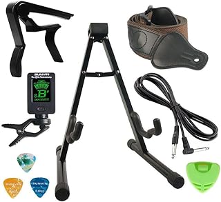 SUNYIN Guitar Stand Accesssories Kit Electric Acoustic A-Frame Guitar Stand 10-Feet Guitar Cord Guitar Capo Guitar Starp Guitar Tuner 3 Guitar Picks Begineer Guitar Accessories