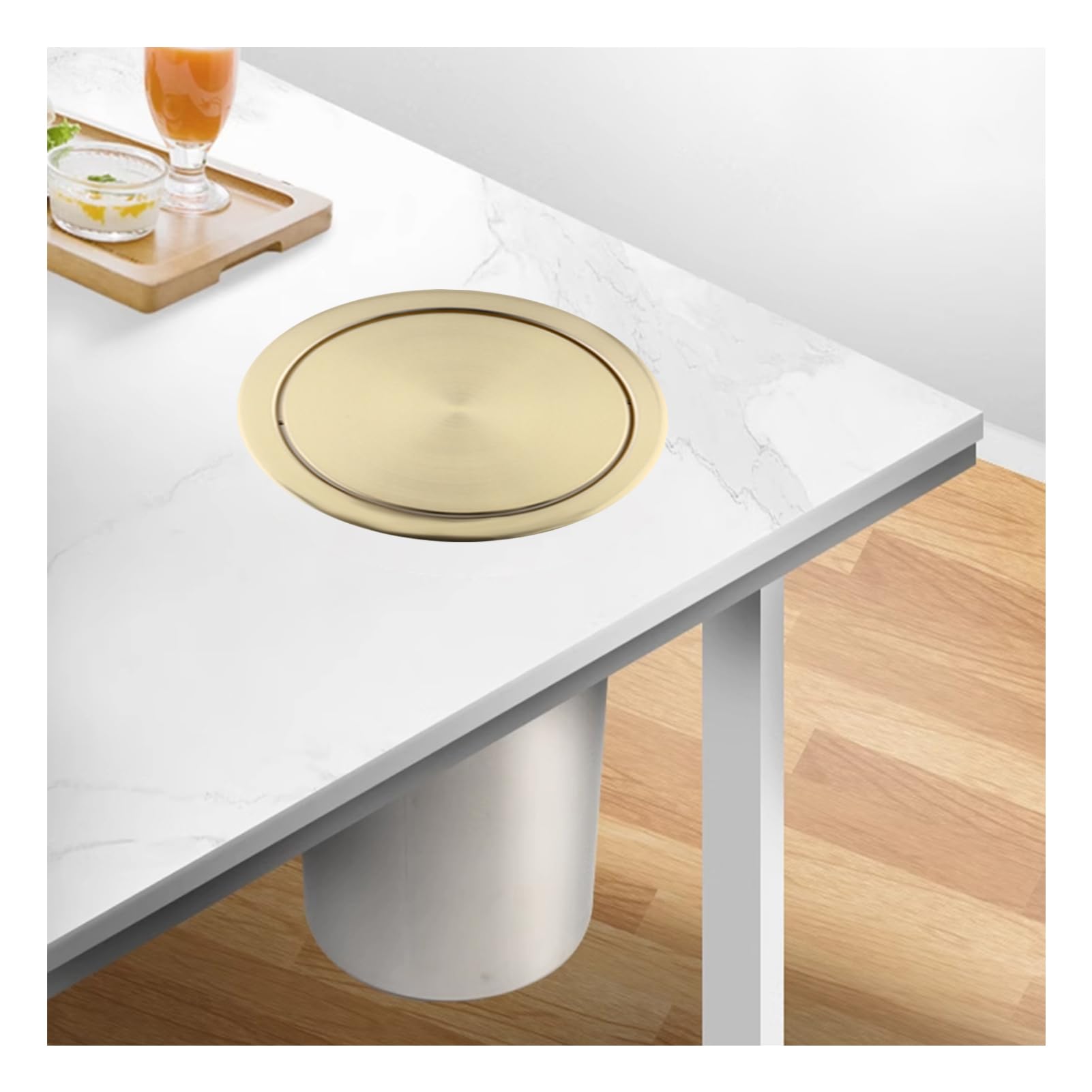 TIANQIHAO Built-In Garbage Bin Lid, Stainless Steel Easy Push Cover For Kitchen Countertop Trash Can