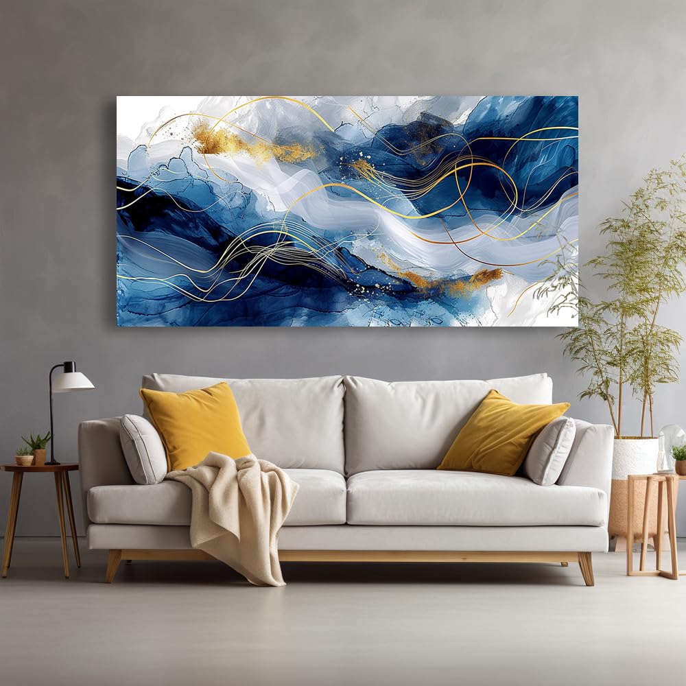 UUDEZO Modern Abstract Horizontal Wrap-Around Picture - Ocean Framed Canvas Wall Art Picture Suitable for Narrow Spaces(40x80cm(16x32in)