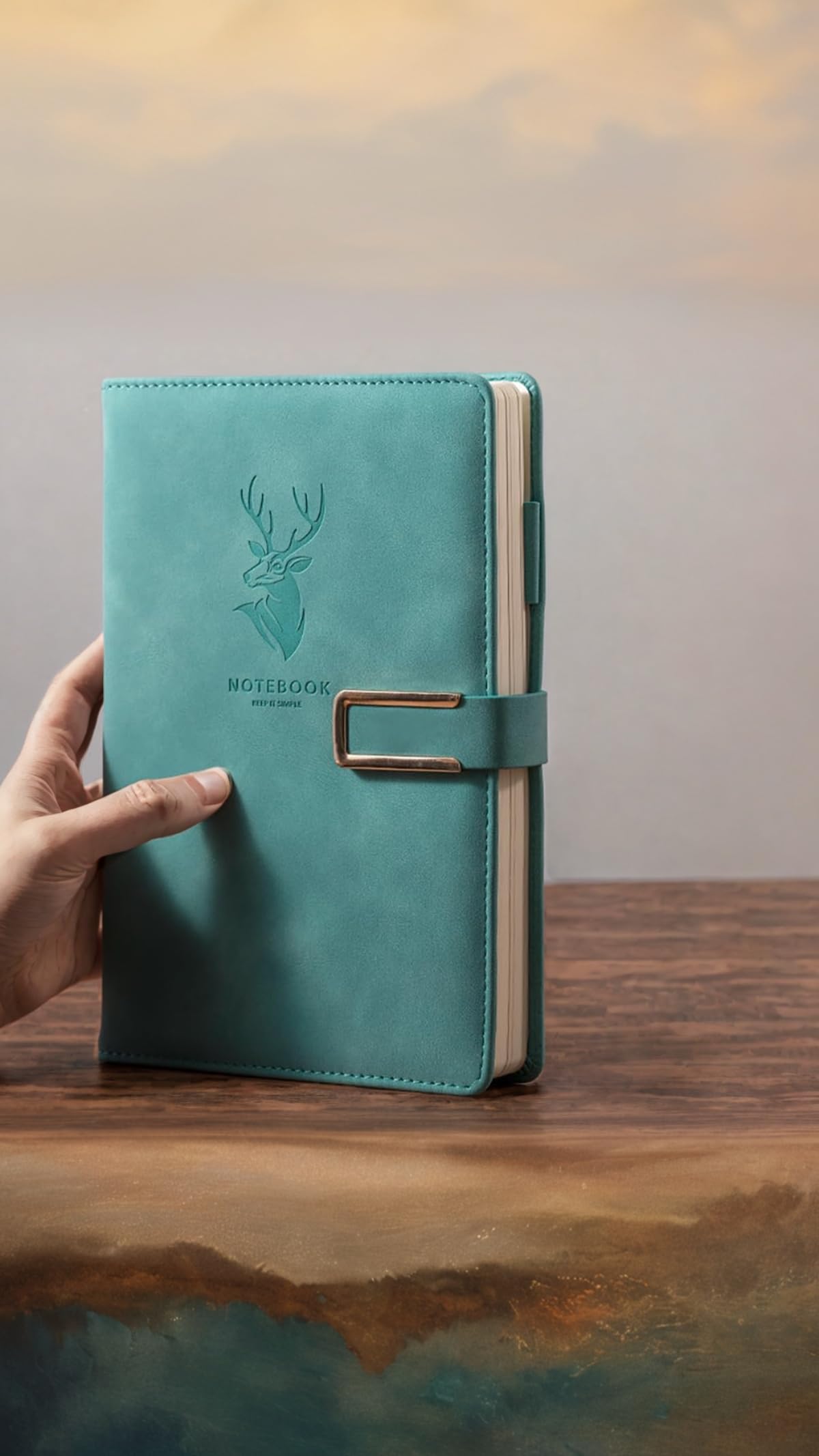 Sweet seven 416P Super Thick Business Notebook A5 Buckle Sheepskin Notepad with Deer Head Design - PU Leather Hardcover Journal, Diary