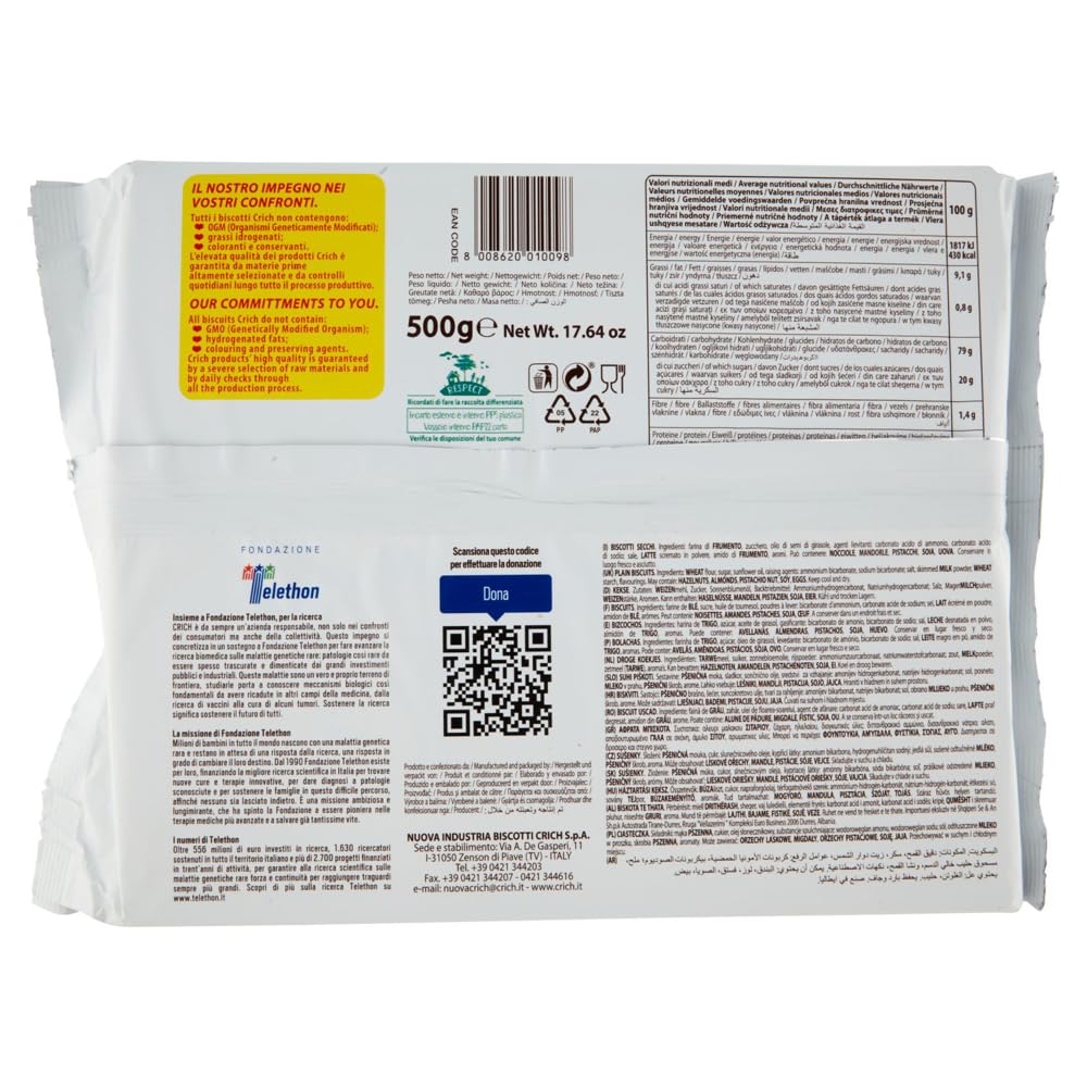 Lot de 9 biscuits Crich Gran Petit Biscotti Secchi, paquet de 500 g, chaque paquet contient 8 portions individuelles + 1 boîte de thé glacé à la pêche, 330 ml