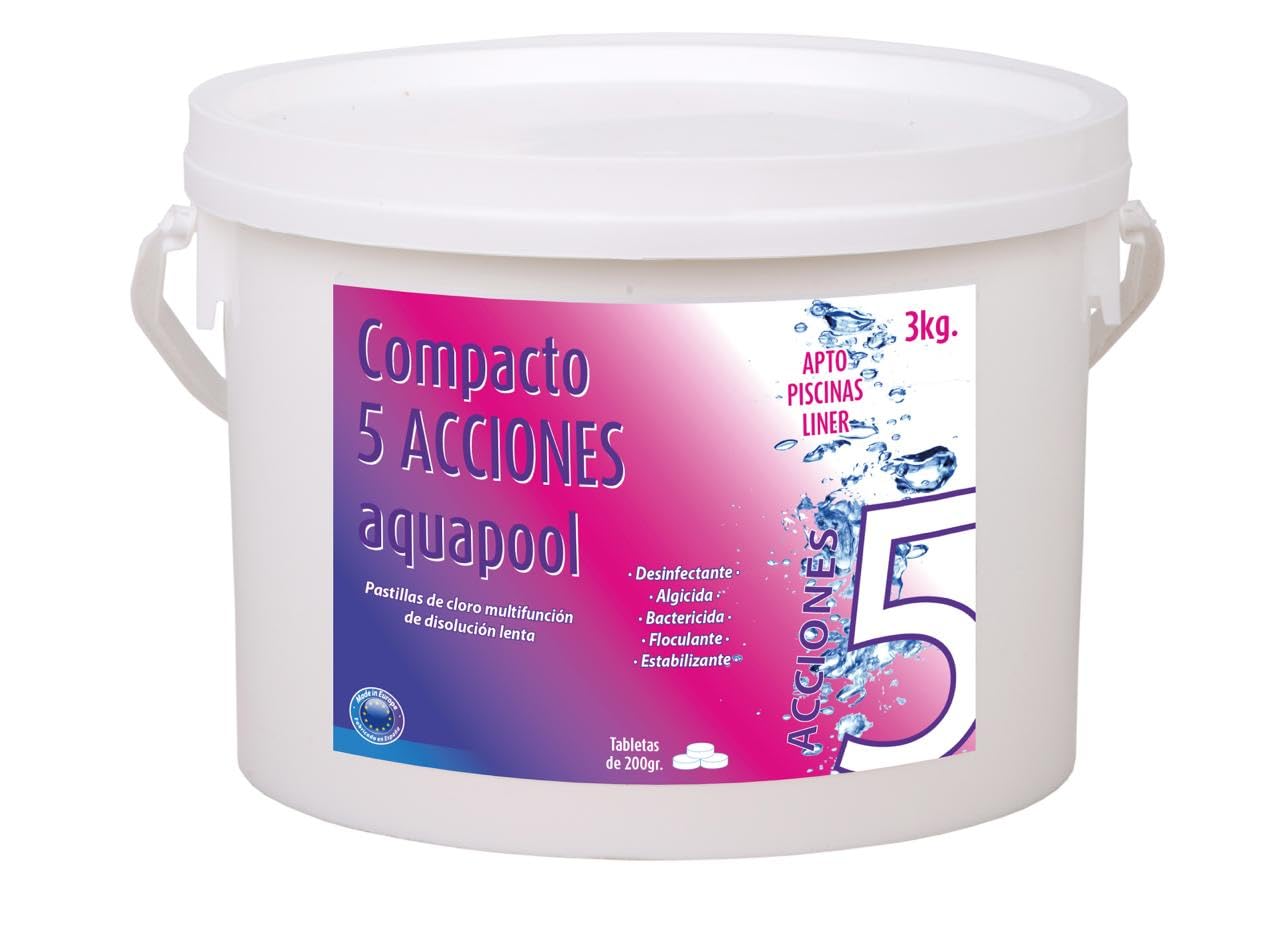 Compacto 5 ACCIONES AQUAPOOL (5 KG) - Pastillas de Cloro multifunción - Disolución Lenta - Apto Piscinas Liner — view 8