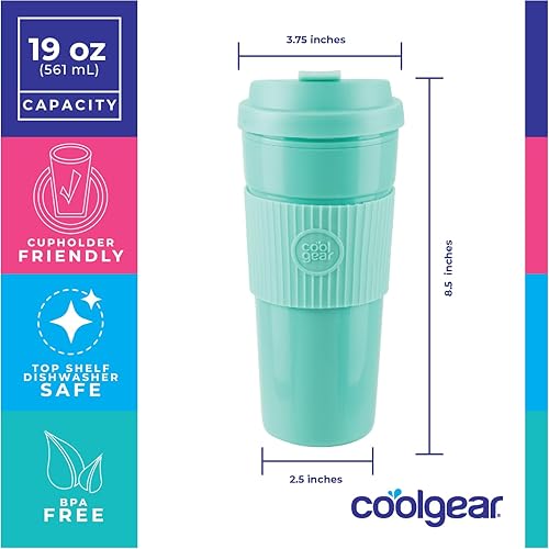 Miniatura 5 de COOL GEAR Paquete de 3 tazas de café Eco 2 Go con banda protectora extraíble, aptas para lavavajillas, a prueba de derrames, taza de viaje aislada