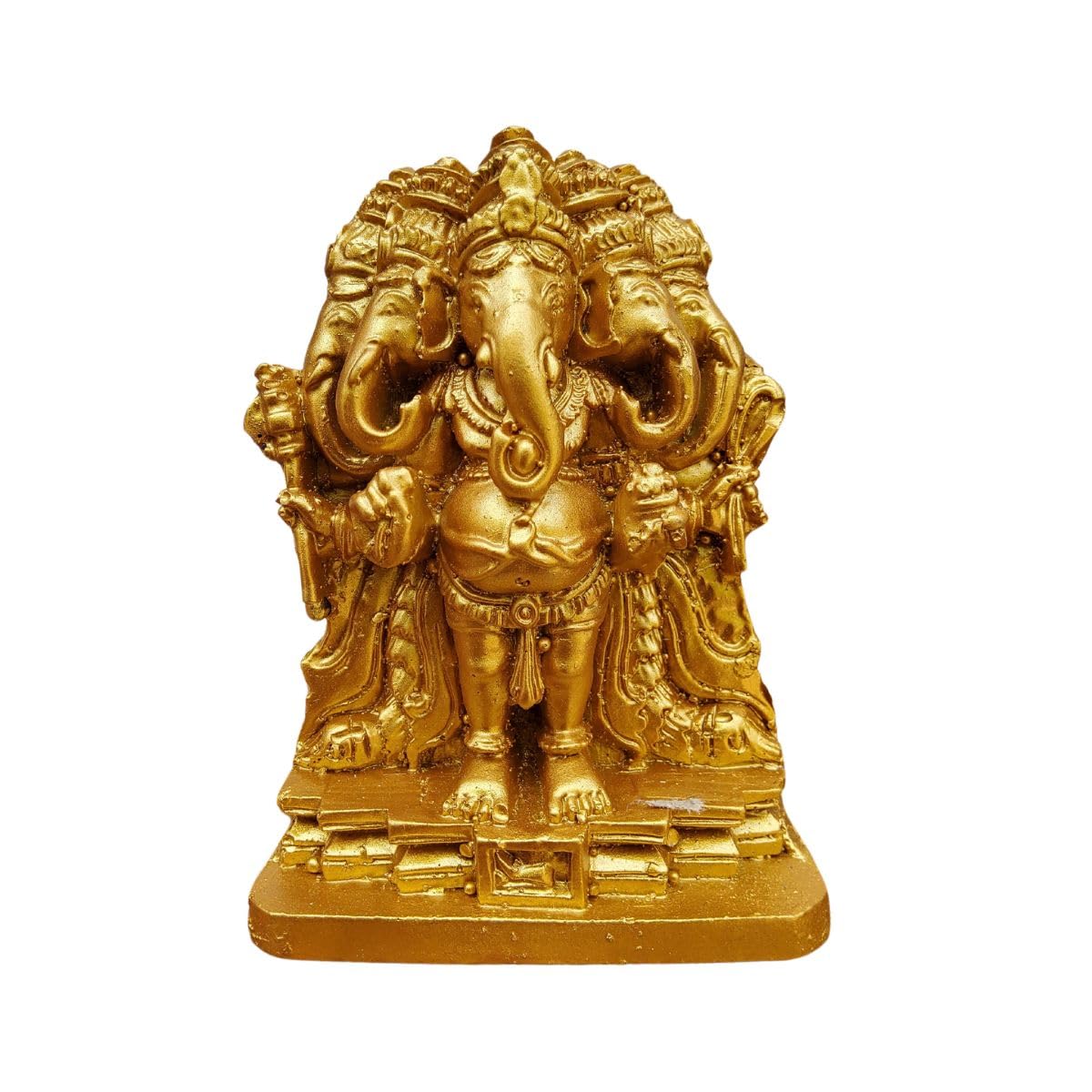 Swadeshi Desire Golden Swadeshi Desire™Panchmukhi Ganesh Idol, Ganesha Murti, 5 Face Ganesh Ji Statue In Polymarble - (9 Cm Height - Color)