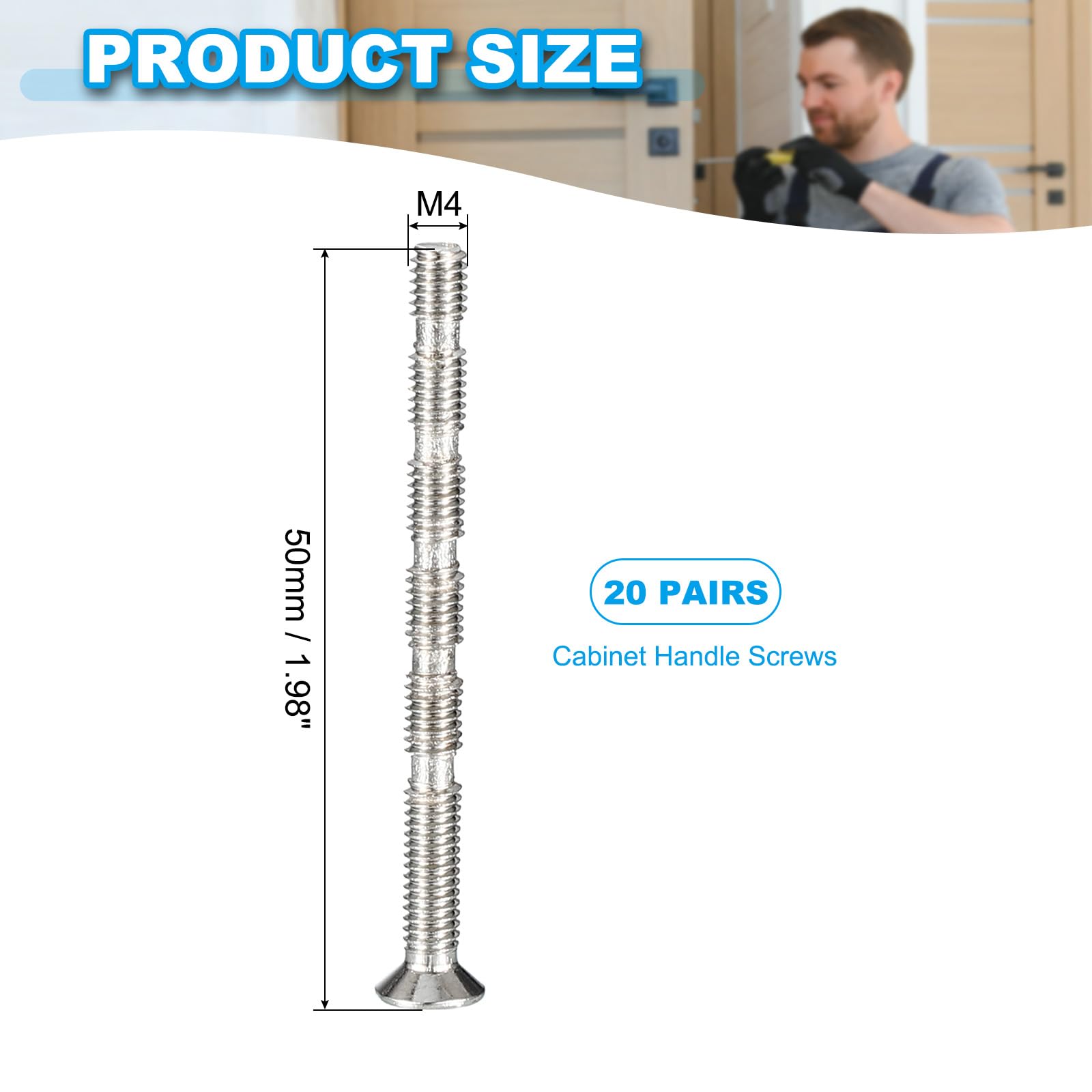 PATIKIL 20Pcs M4x50 Cabinet Handle Screws, Phillips Drive, Flat Head, Nickel Plated Carbon Steel, Break Away Design - Image 2