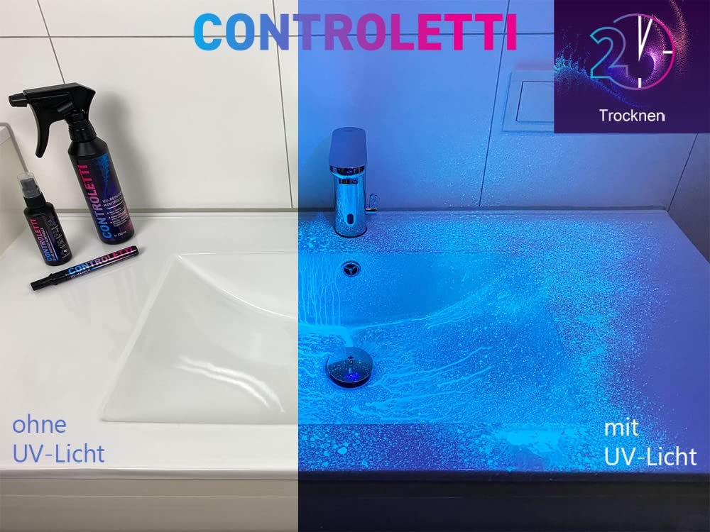Controletti UV Reinigungskontrolle - Schwarzlicht Hygienetest zur Hygienekontrolle von Flächen (Maxi Set)